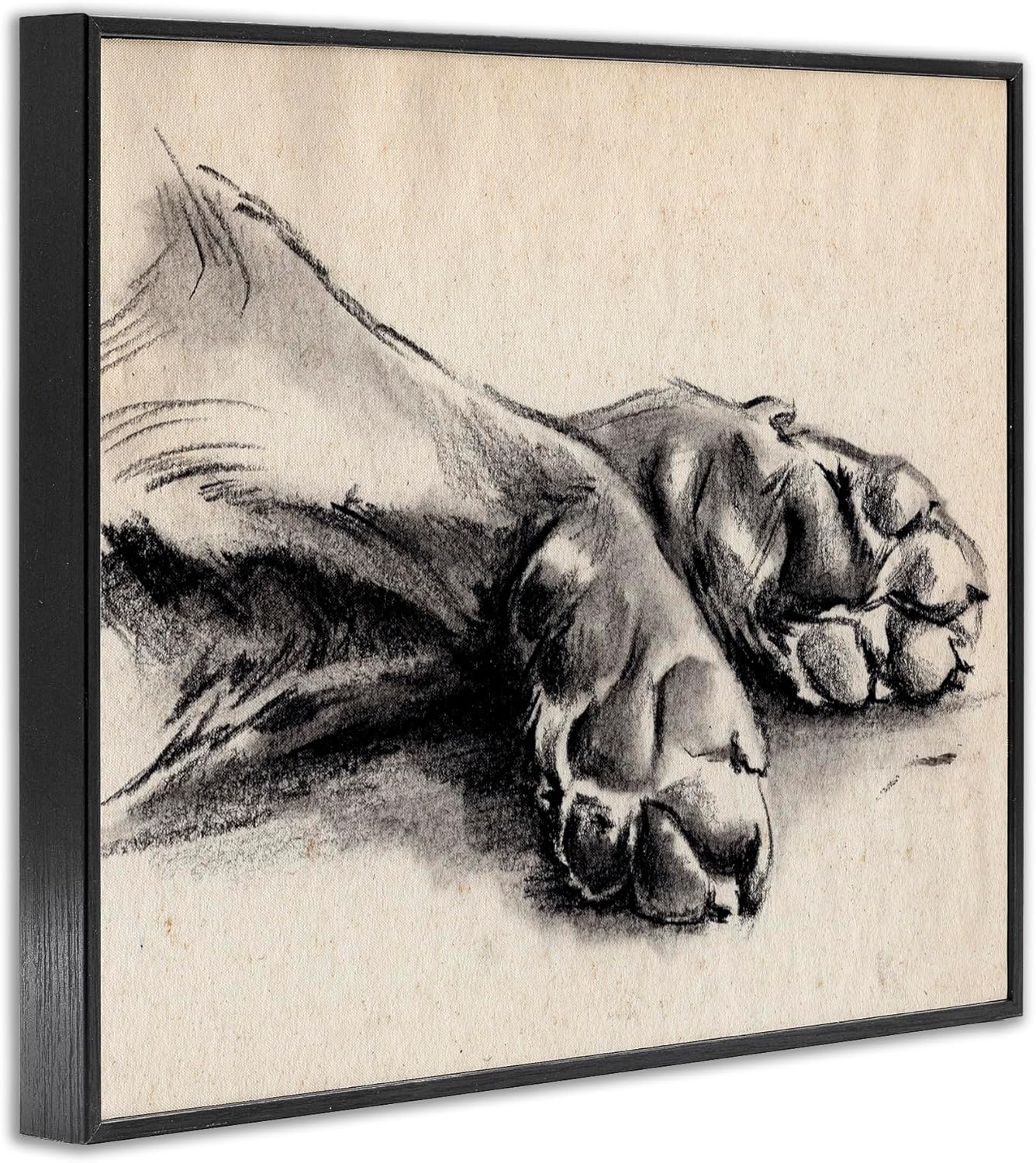 Stupell Industries Dog Paw Charcoal Design Minimal Tan Black Black Framed by Jennifer Paxton Parker