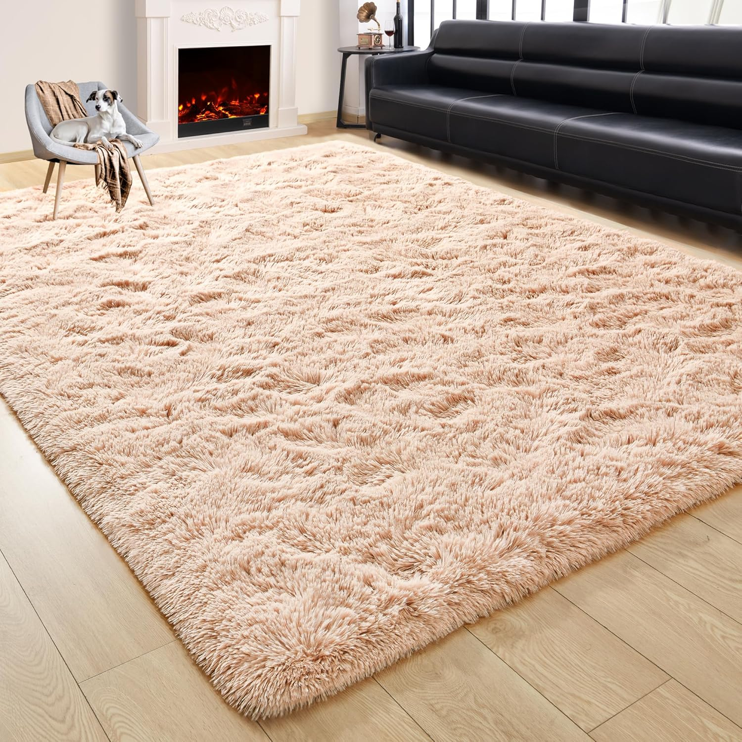 FlyDOIT Large Area Rugs for Living Room, 5x8 Feet Tie-Dyed Beige Shaggy Rug Fluffy Throw Carpets, Ultra Soft Plush Modern Indoor Fuzzy Rugs for Bedroom Girls Kids Nursery Room Dorm Home Decor