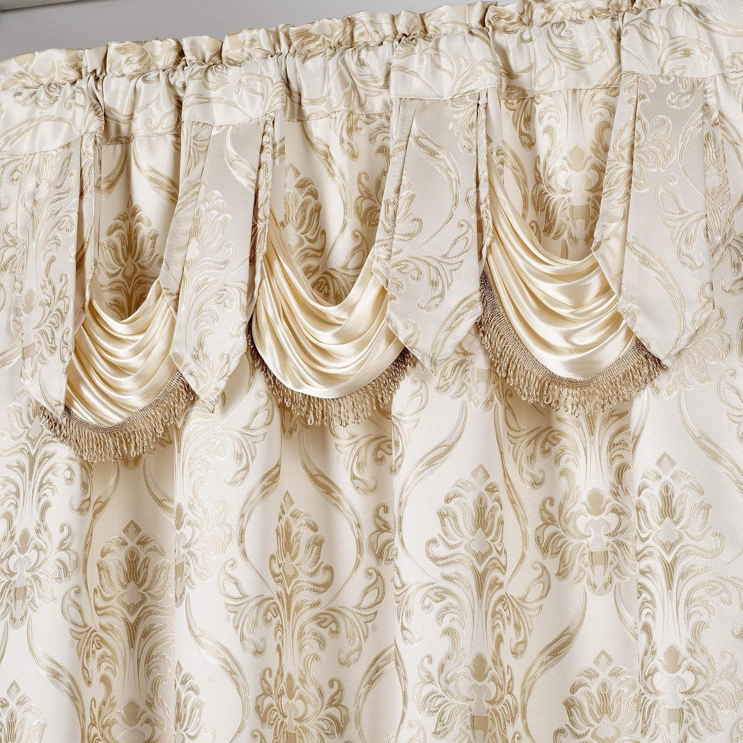 All American Collection New 4 Piece Drape Set with Attached Valance and Sheer with 2 Tie Backs Included