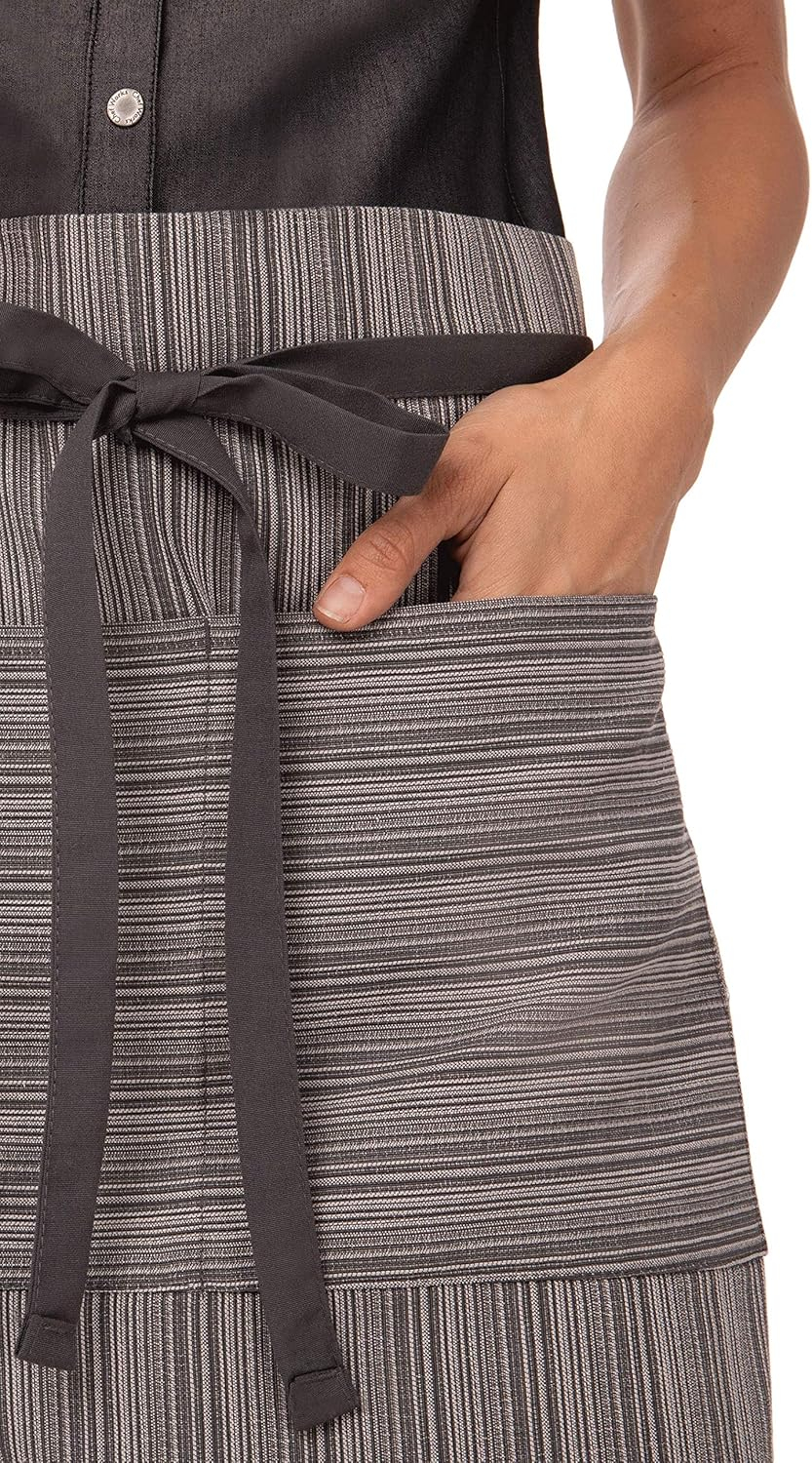 Charcoal Gray Striped Cotton Blend Half Bistro Apron