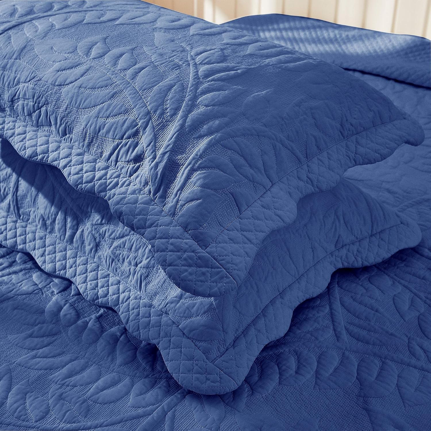MarCielo  2-Piece 100% Cotton Embroidered Quilted Pillow Shams Navy - King