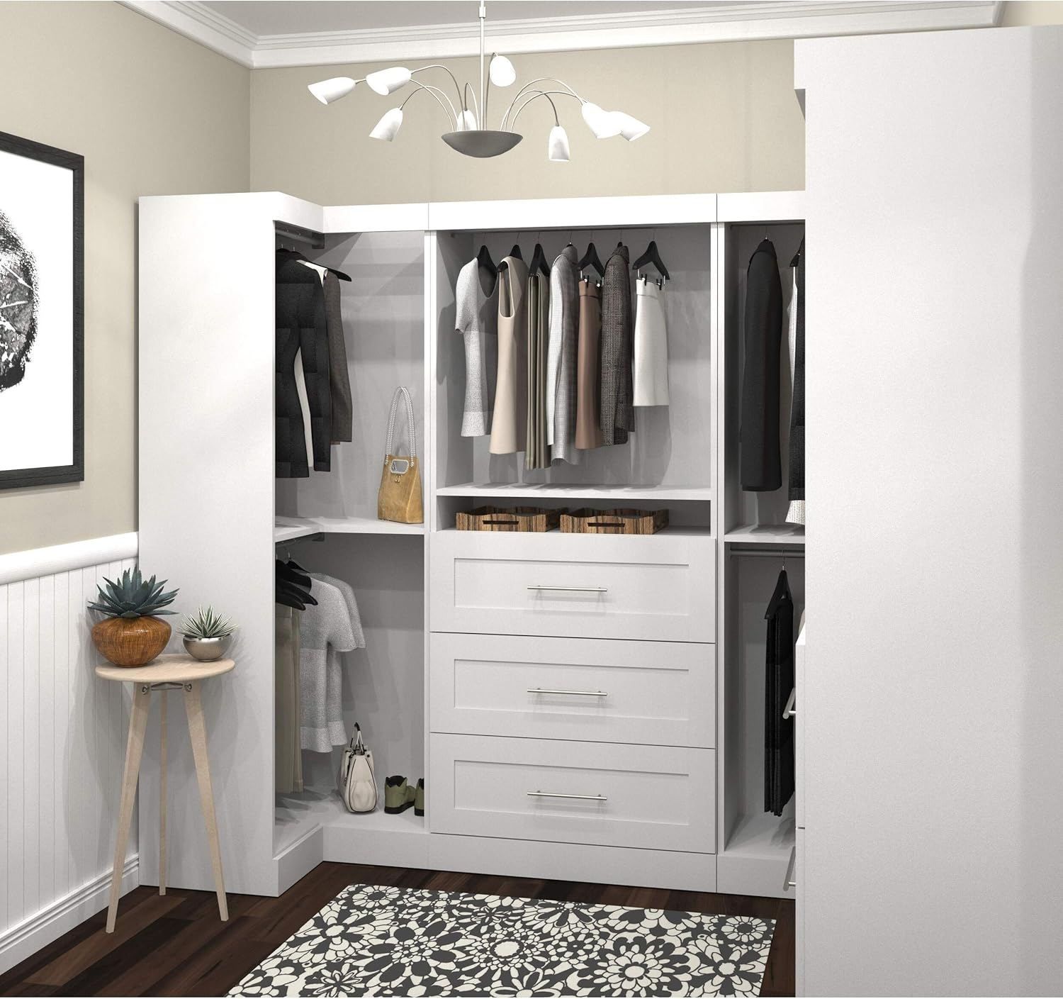 Bestar Pur 161W Walk-In Closet Organizer System in Bark Gray - Engineered Wood