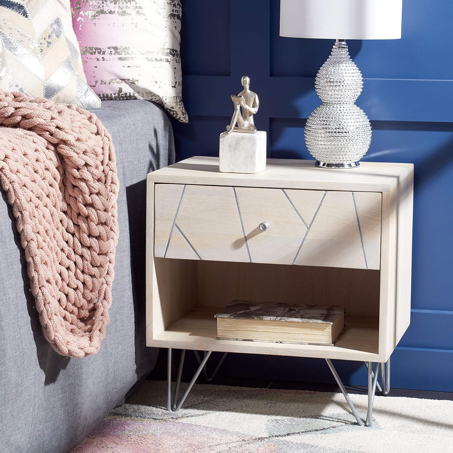 SAFAVIEH Marigold Mid-Century 1 Drawer Nightstand, Natural