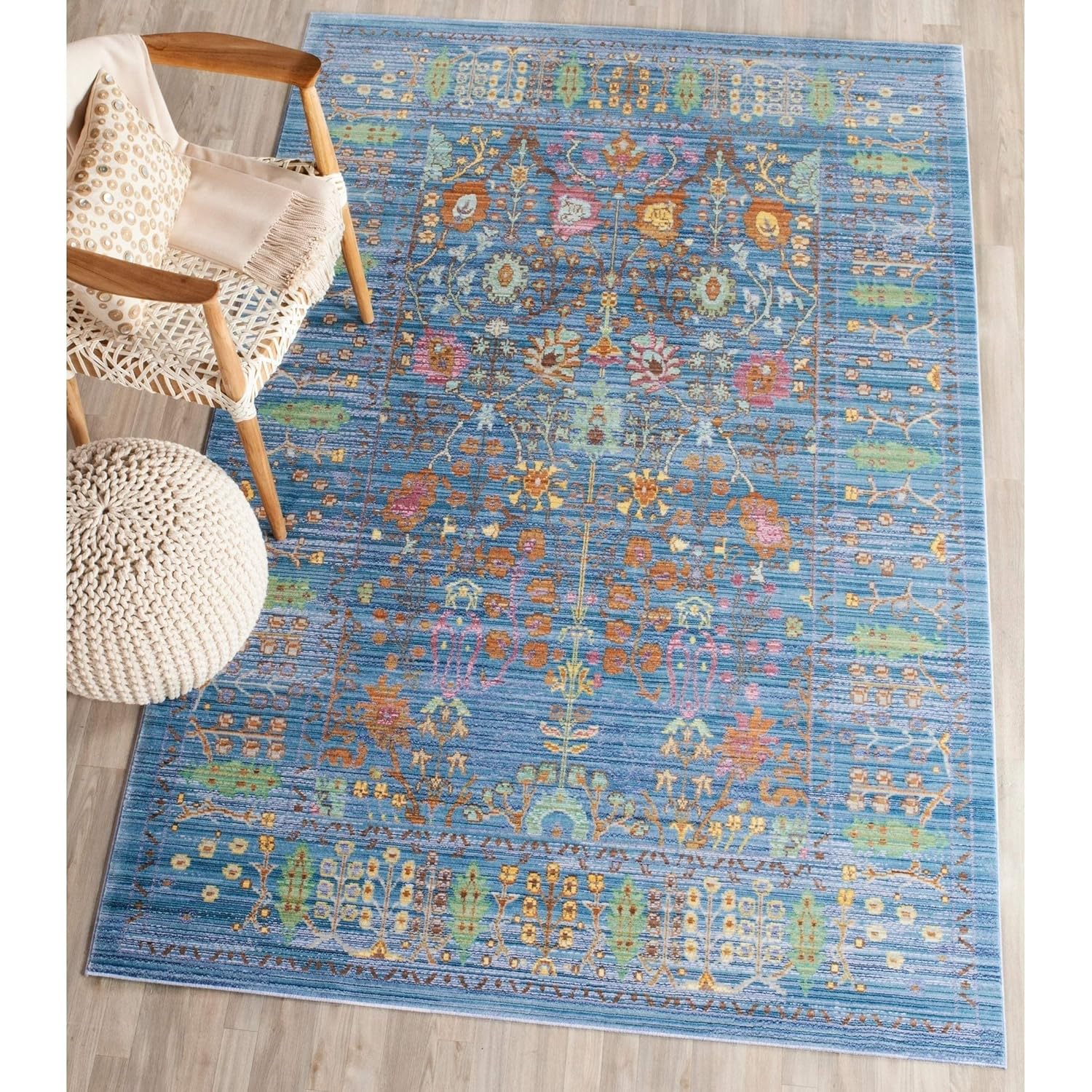 SAFAVIEH Valencia Collection 9' x 12' Blue/Multi VAL108M Boho Chic Distressed Area Rug