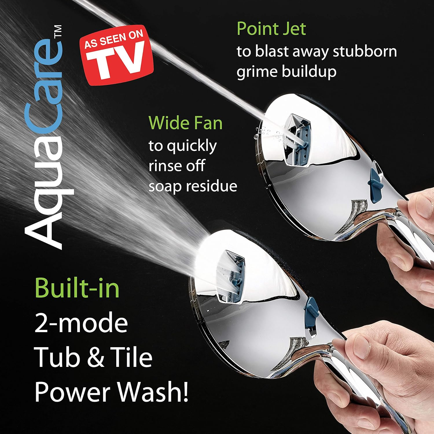 Hotel Spa AquaCare As-Seen-On-TV High Pressure Handheld/Rain 80-mode 3-way Shower Head Combo with Adjustable Arm - Anti-clog Nozzles, Tub & Pet Power Wash, 6 ft. Hose, All Chrome Finish
