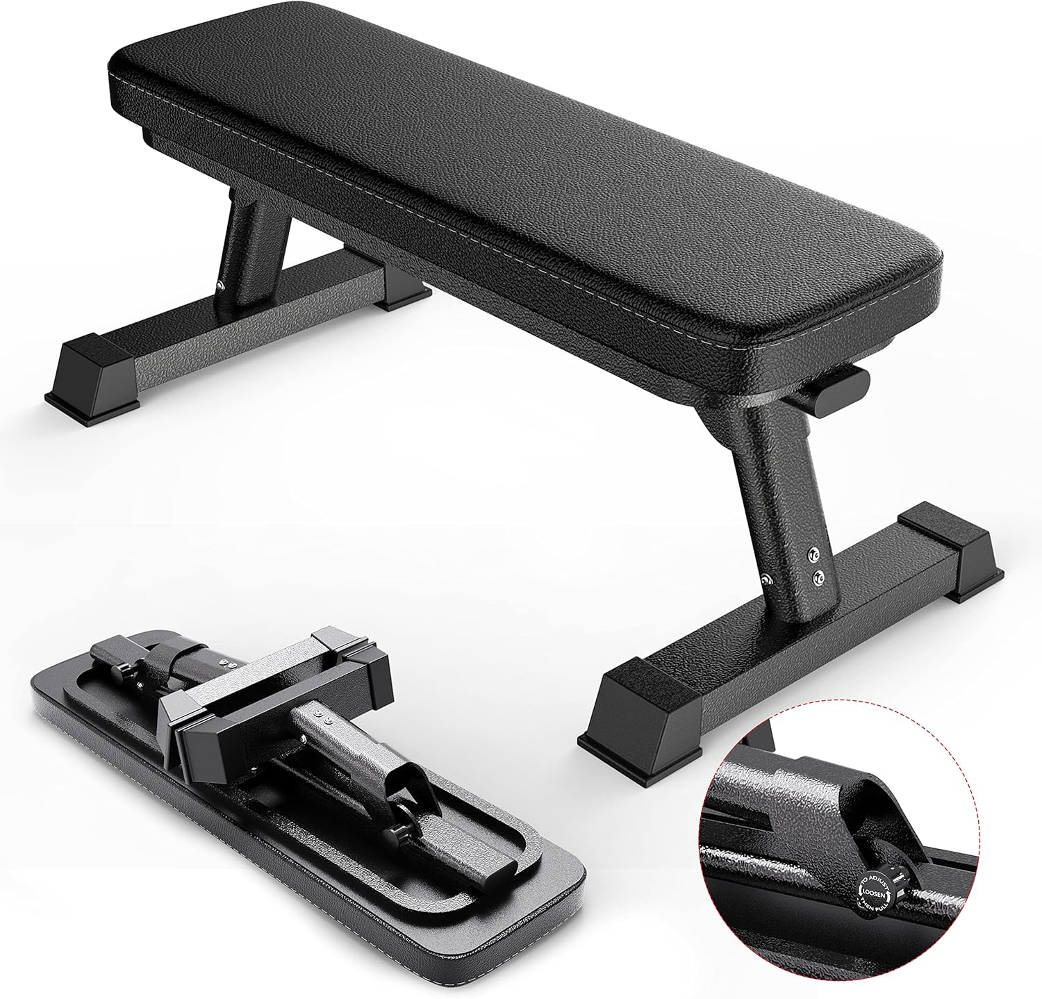 Finer Form Gym Quality Foldable Flat Bench for Multi-Purpose Weight Training and Ab Exercises (Black)