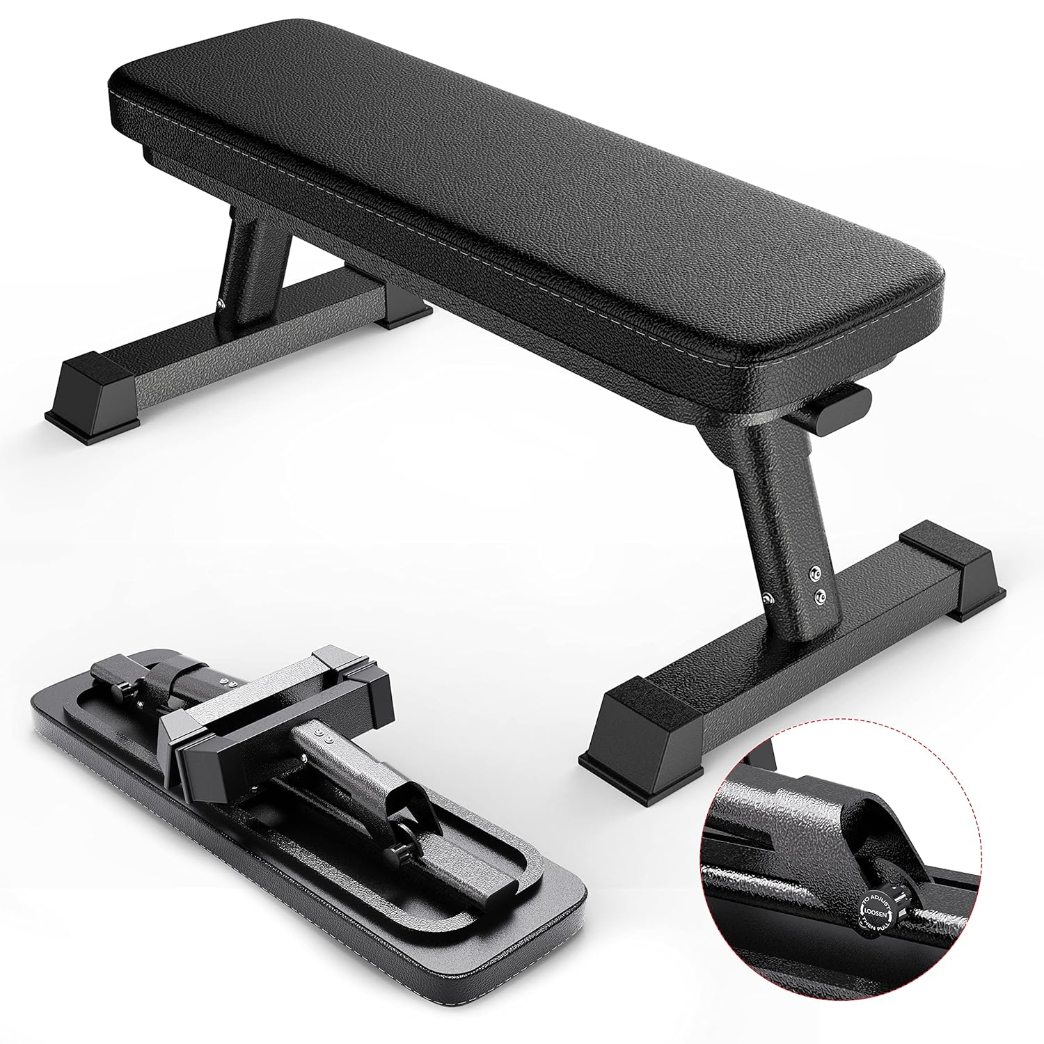 Finer Form Gym Quality Foldable Flat Bench for Multi-Purpose Weight Training and Ab Exercises (Black)