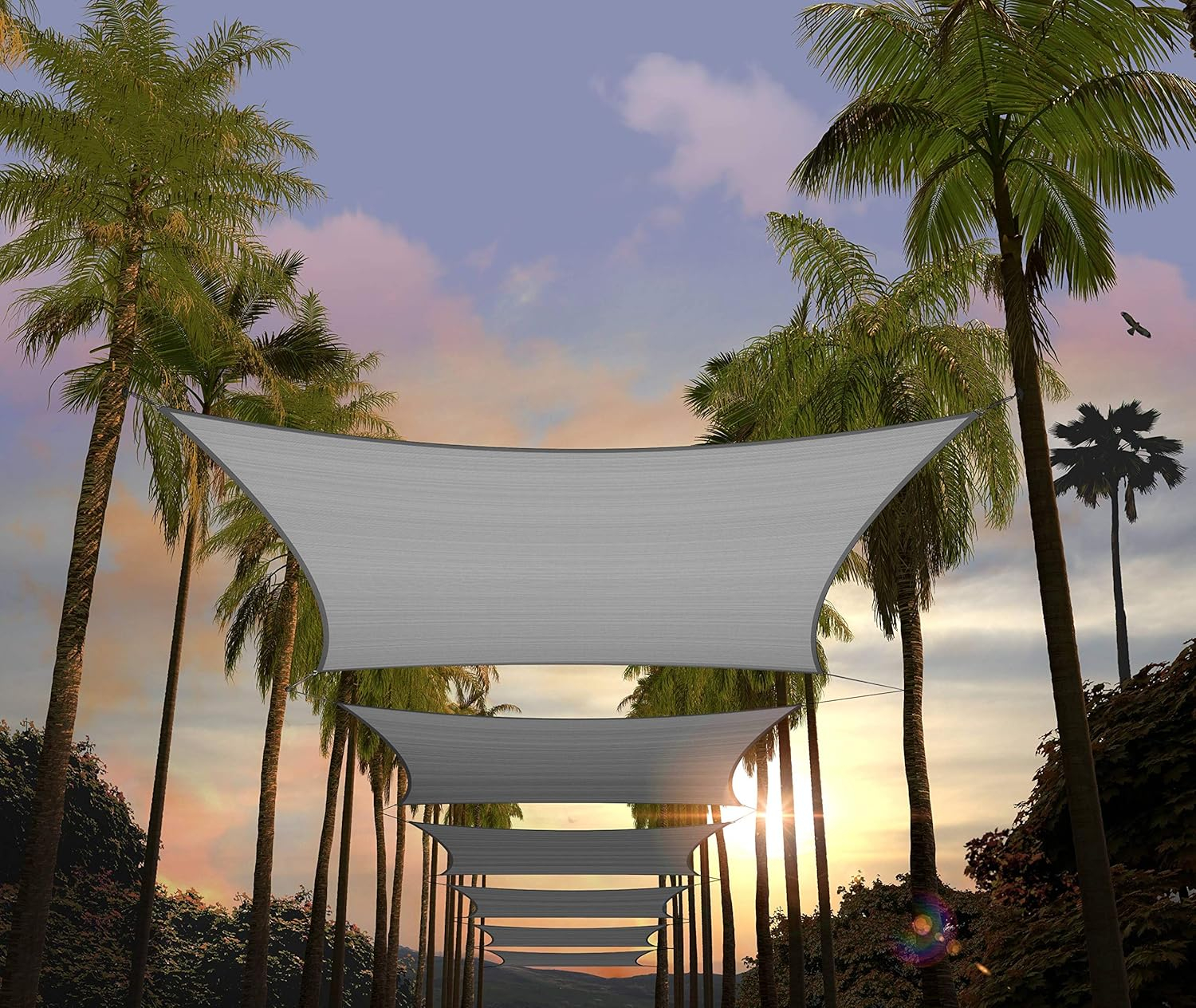 Amgo 12' x 20' Grey Rectangle Sun Shade Sail Canopy Awning UPF50+ AGTAPR1220, 95% UV Blockage, Water & Air Permeable, Commercial and Residential, 3 Years Warranty (We Make Custom Size)