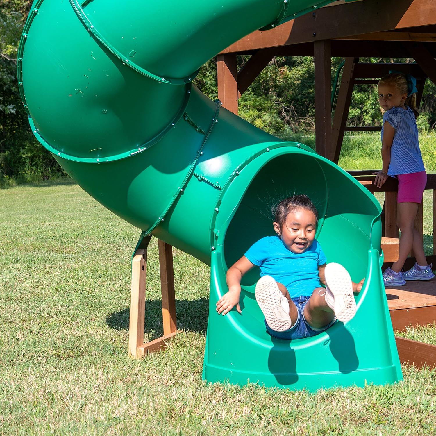 Green Tall Spiral Plastic Tube Slide for 5 Ft. Deck Height