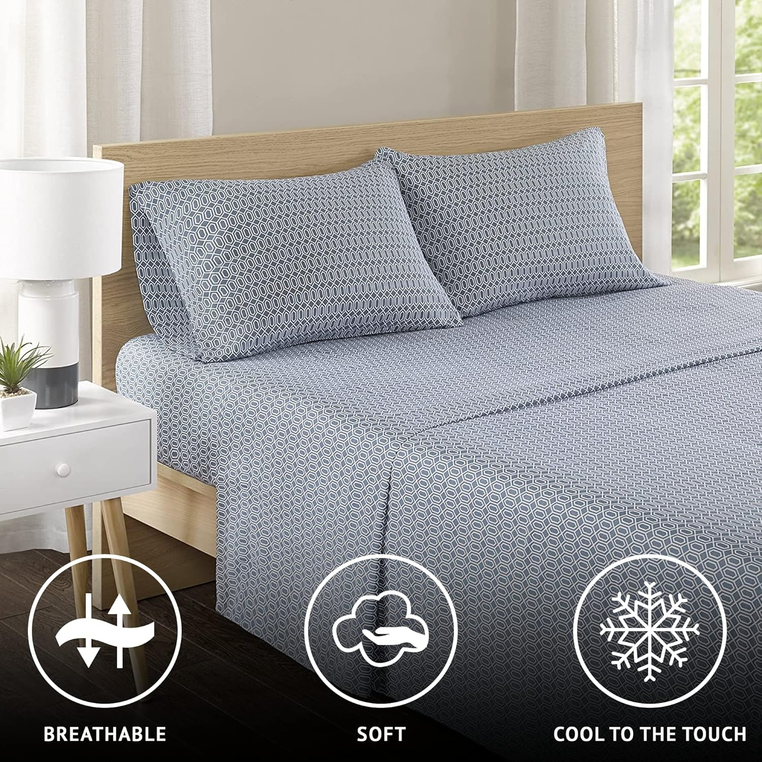 Comfort Spaces Diamond 100% Cotton Printed Sheet Set, Queen, Blue