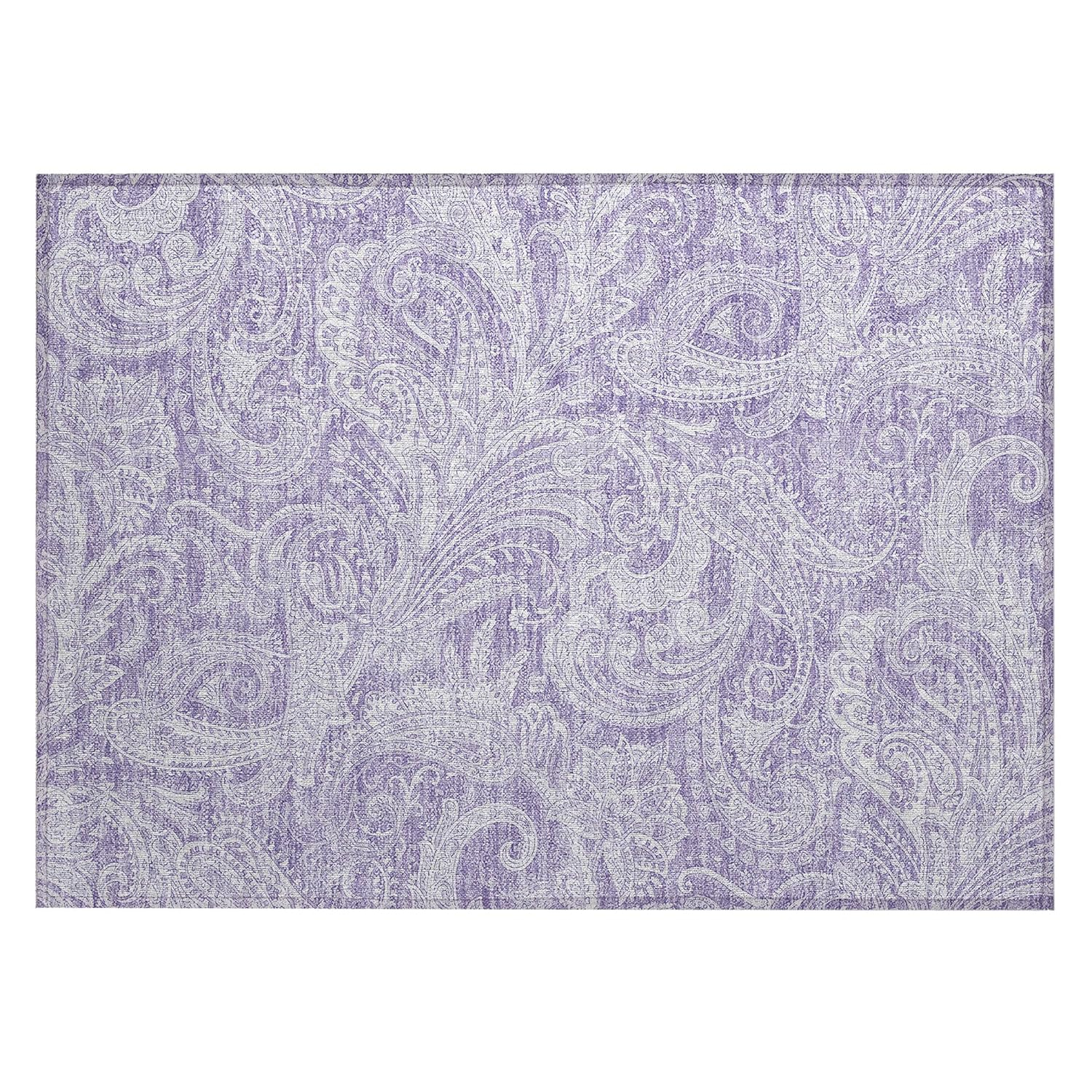 Lavender Paisley Flat Woven Indoor Outdoor Rug
