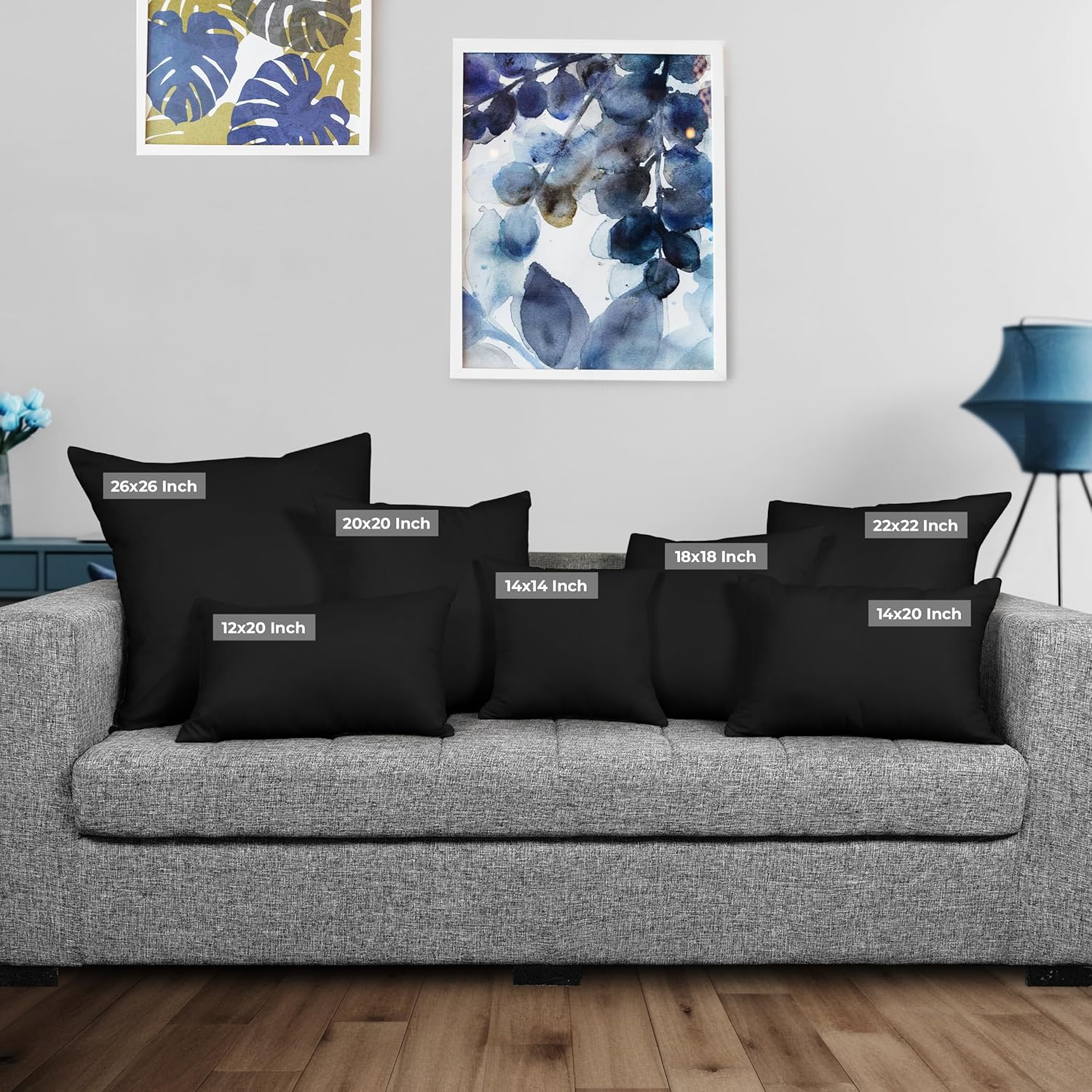 Utopia Bedding Throw Pillows (Pack of 2, Black), 12 x 20 Inches Indoor Decorative Pillow Insert for Sofa, Bed and Couch