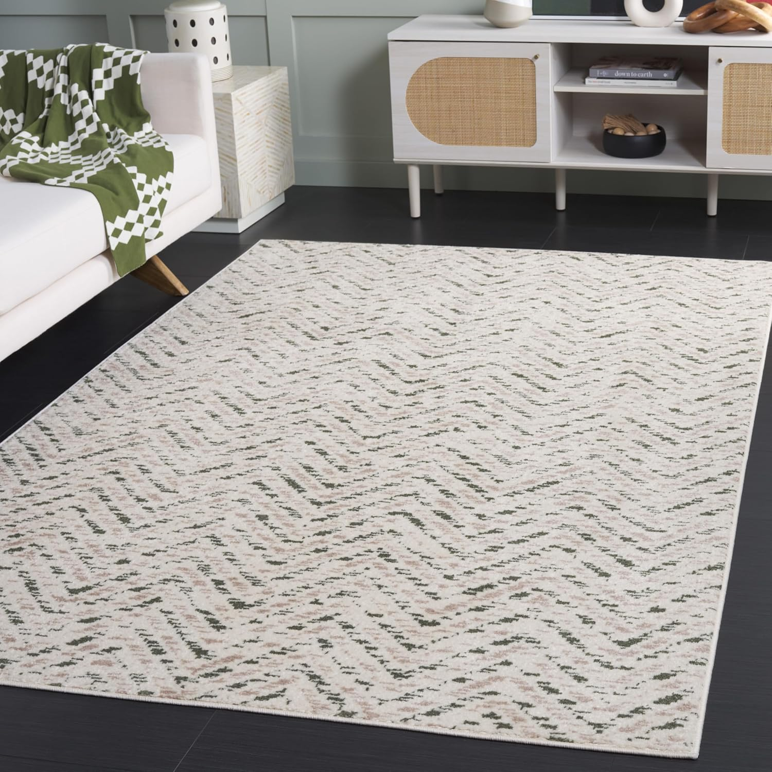 SAFAVIEH Adirondack Altan Striped Area Rug, Ivory/Dark Green, 5'1" x 7'6"