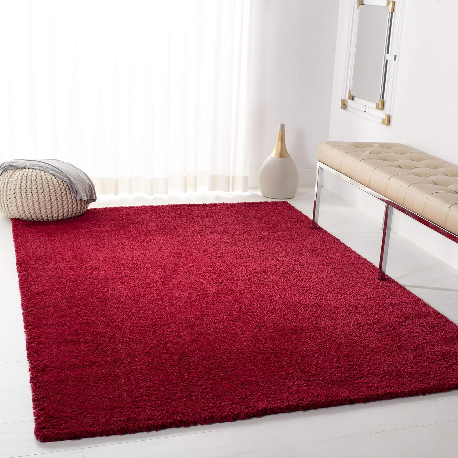 SAFAVIEH August Carlene Solid Plush Shag Area Rug, Red, 10' x 14'