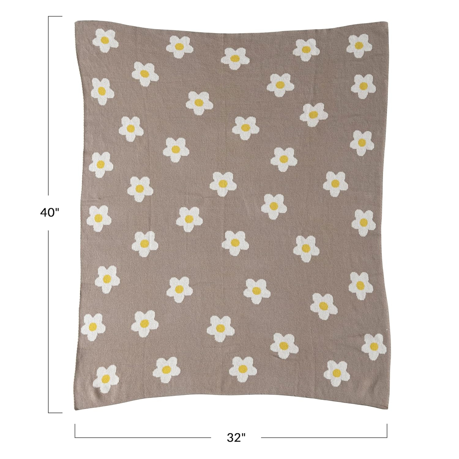 Creative Co-Op Cotton Knit Baby Blanket with Printed Flowers, Brown and White