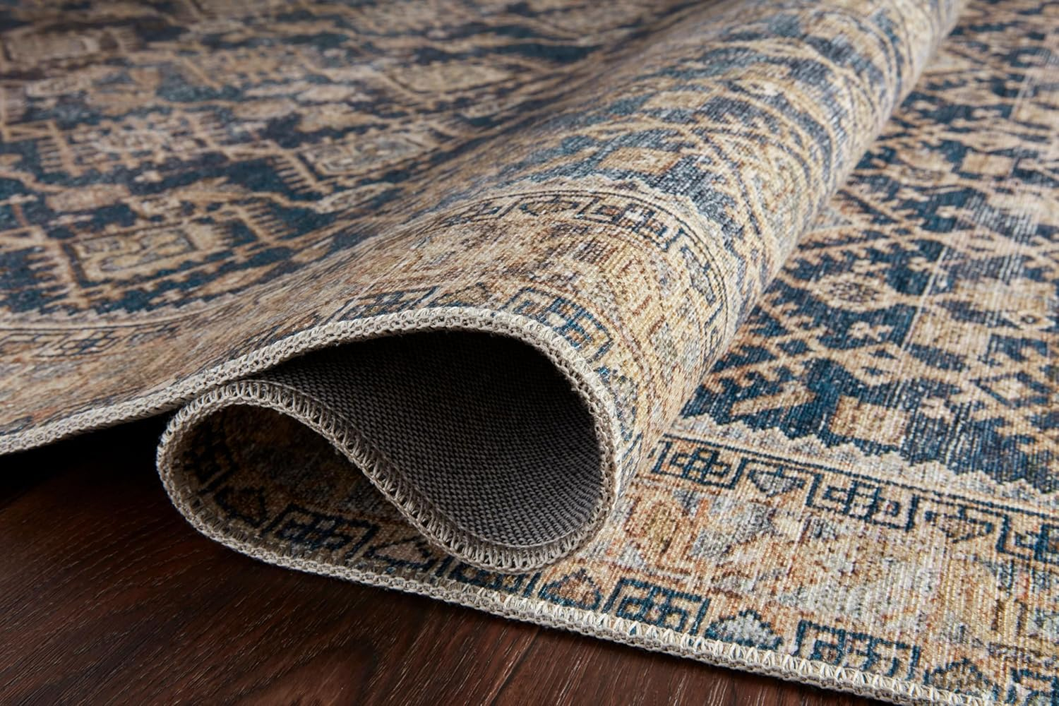 Indigo and Natural Polyester Low Pile Accent Rug