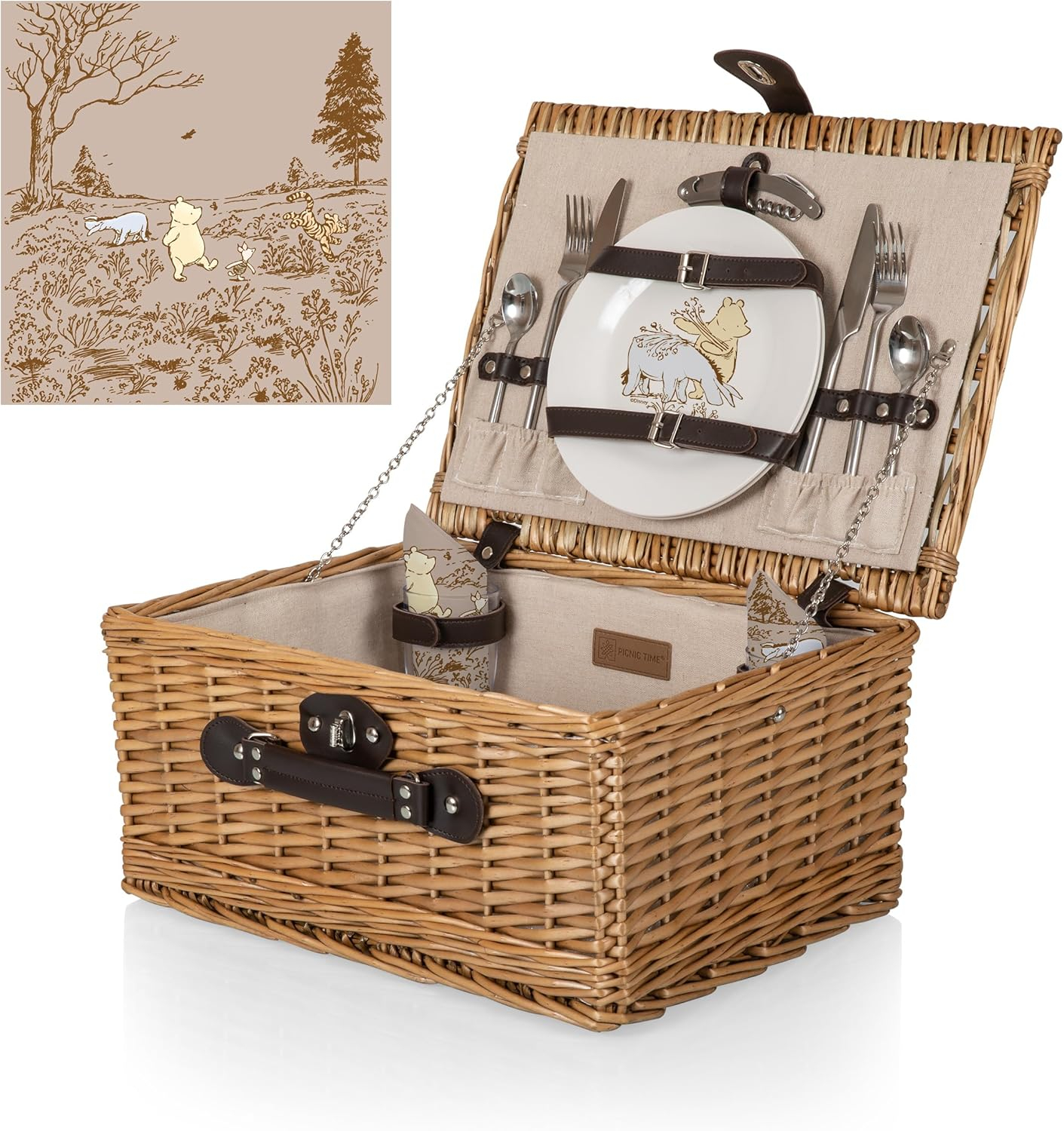 Winnie the Pooh - Classic Picnic Basket, Beige Canvas