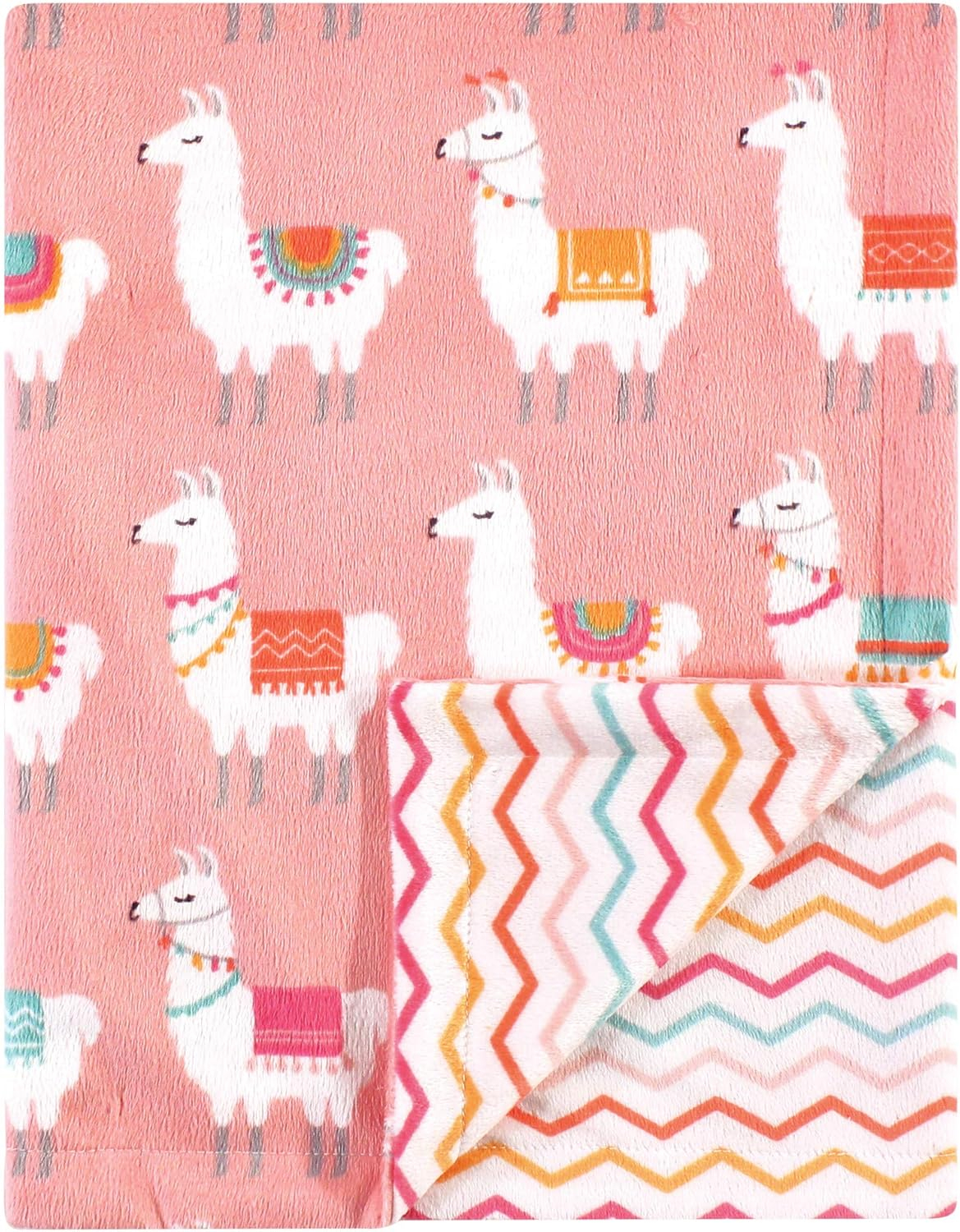 Hudson Baby Infant Girl Plush Mink Blanket, Llama, One Size