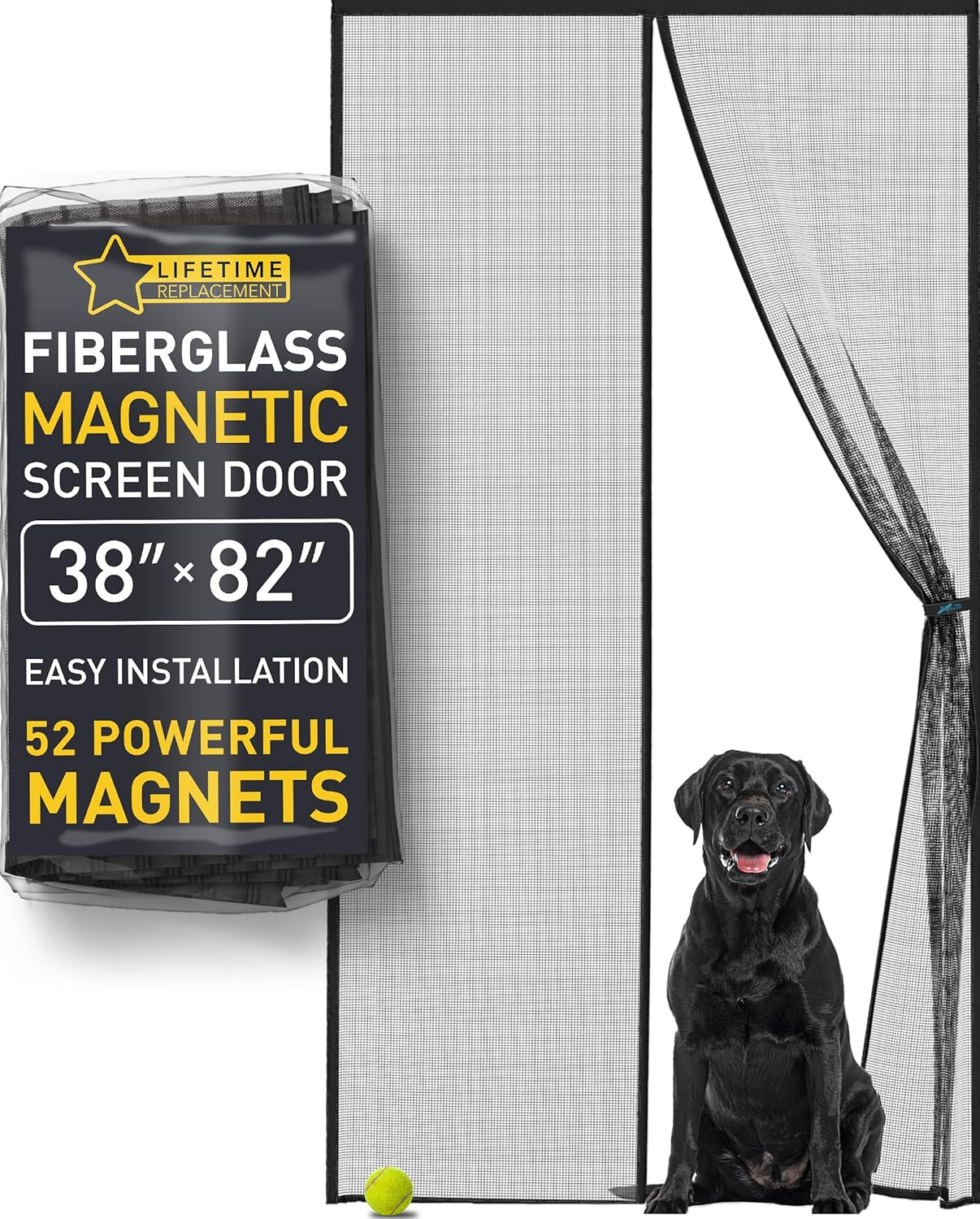 Easy Install Upgraded Magnetic Screen Door Mesh 38”x82” – Strong Magnets, Pet Tested, Keeps Bugs Out