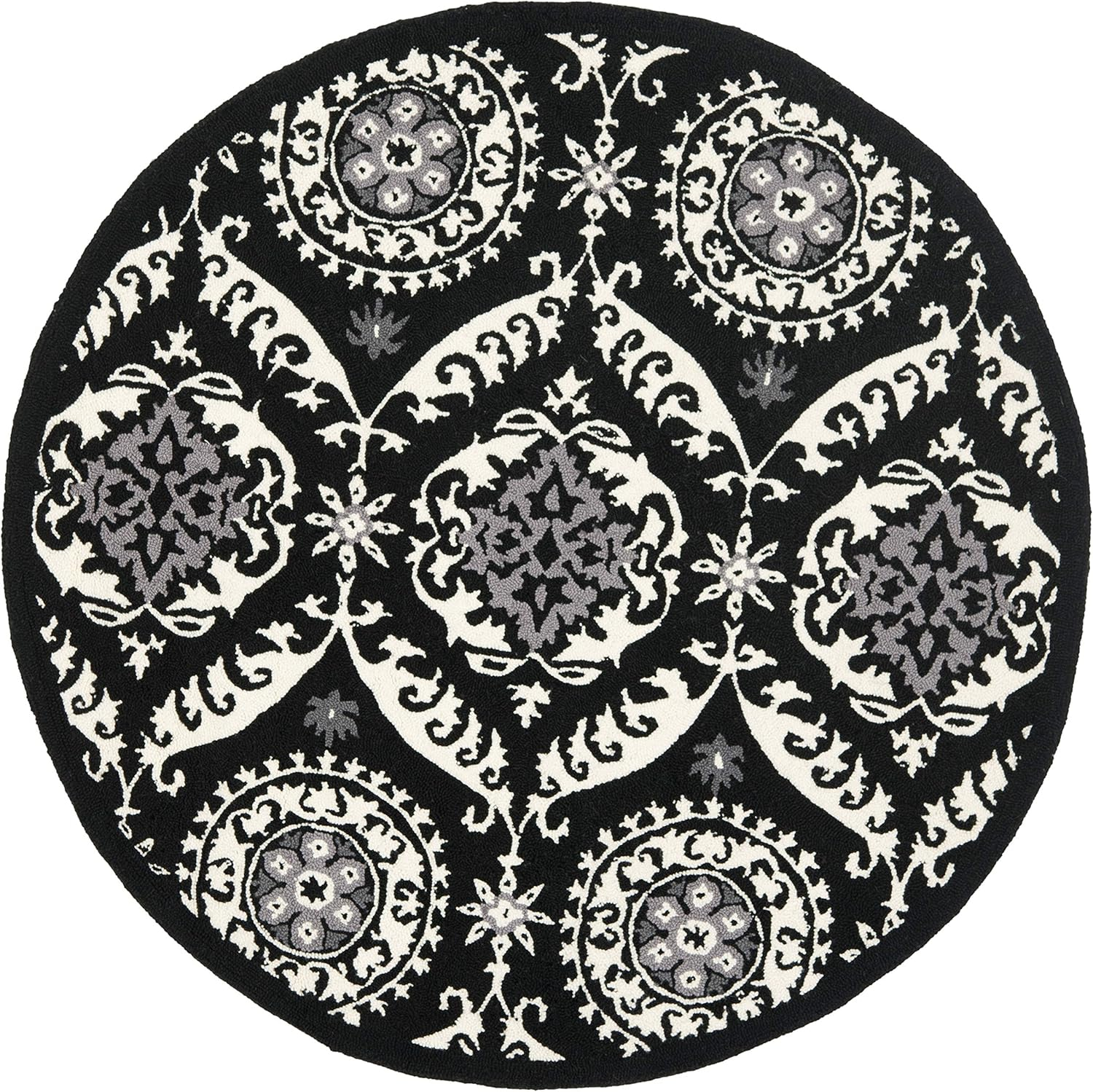 SAFAVIEH Chelsea Hollie Geometric Wool Area Rug, Black/Ivory, 4' x 4' Round