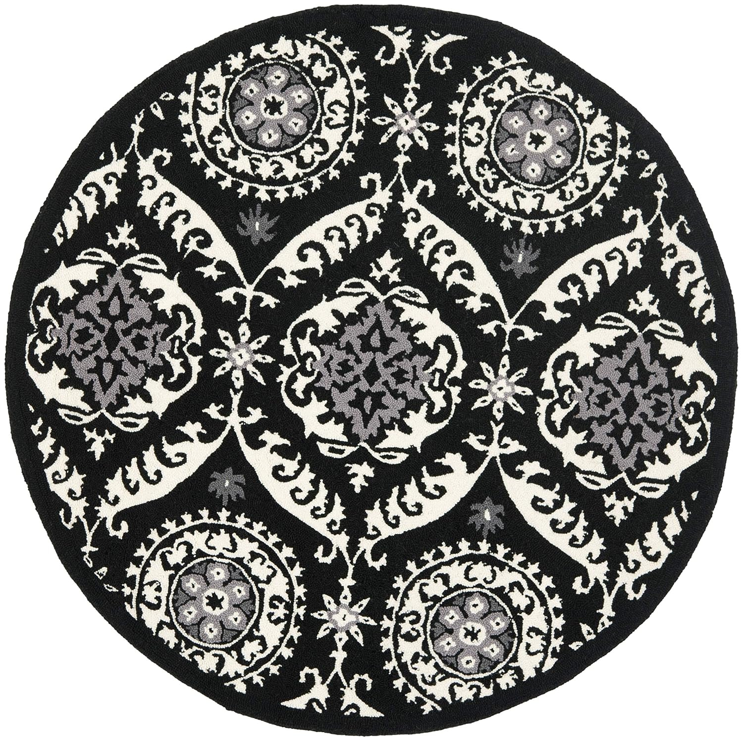 SAFAVIEH Chelsea Hollie Geometric Wool Area Rug, Black/Ivory, 4' x 4' Round