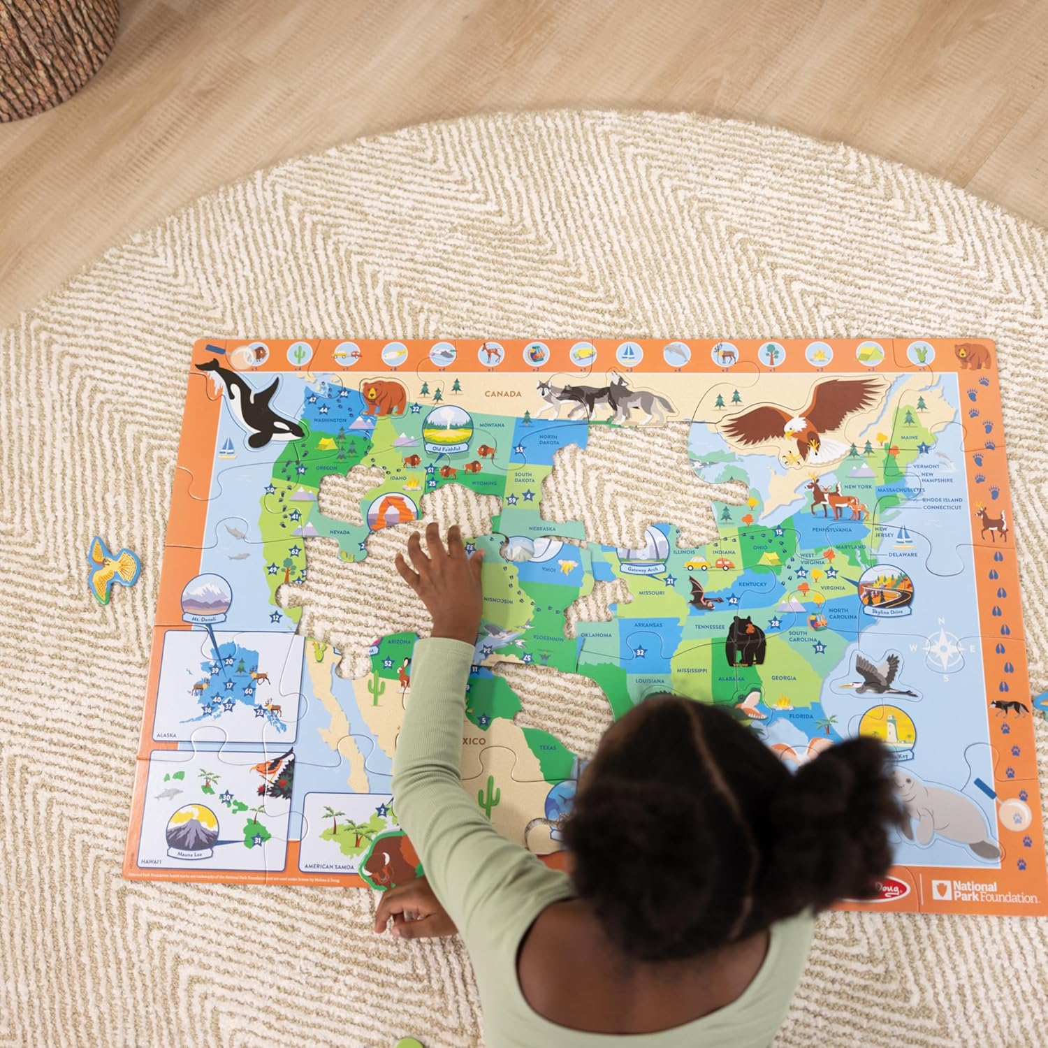 Melissa & Doug National Parks U.S.A. Map Floor Puzzle – 45 Jumbo and Animal Shaped Pieces, Search-and-Find Activities, Park and Animal ID Guide - FSC Certified