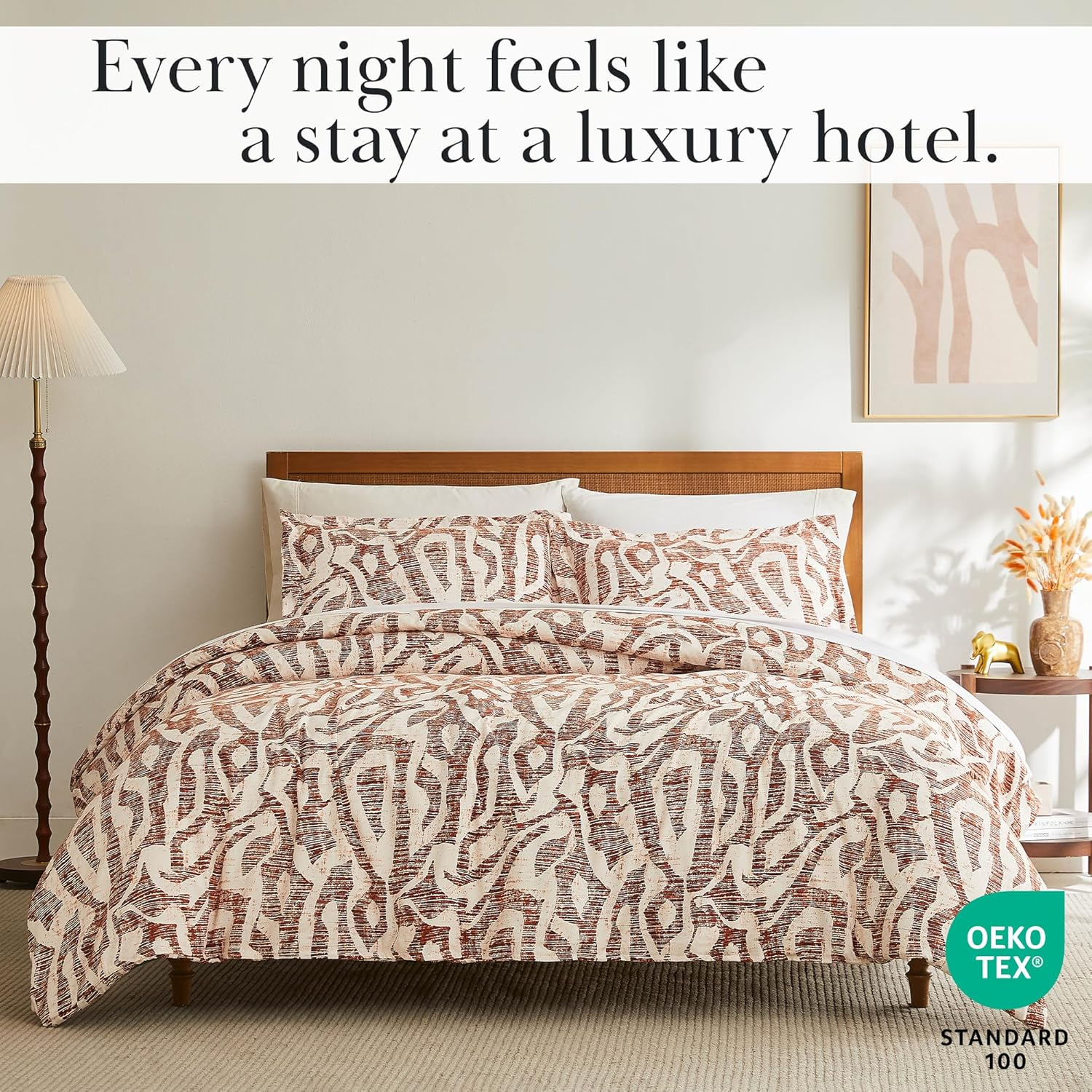 Southshore Fine Living, Inc. Oversized King Size Comforter Bedding Set, Down Alternative Filling, Modern Abstract Bed Spread, California/King Comforter & Matching Shams, Rust Khari
