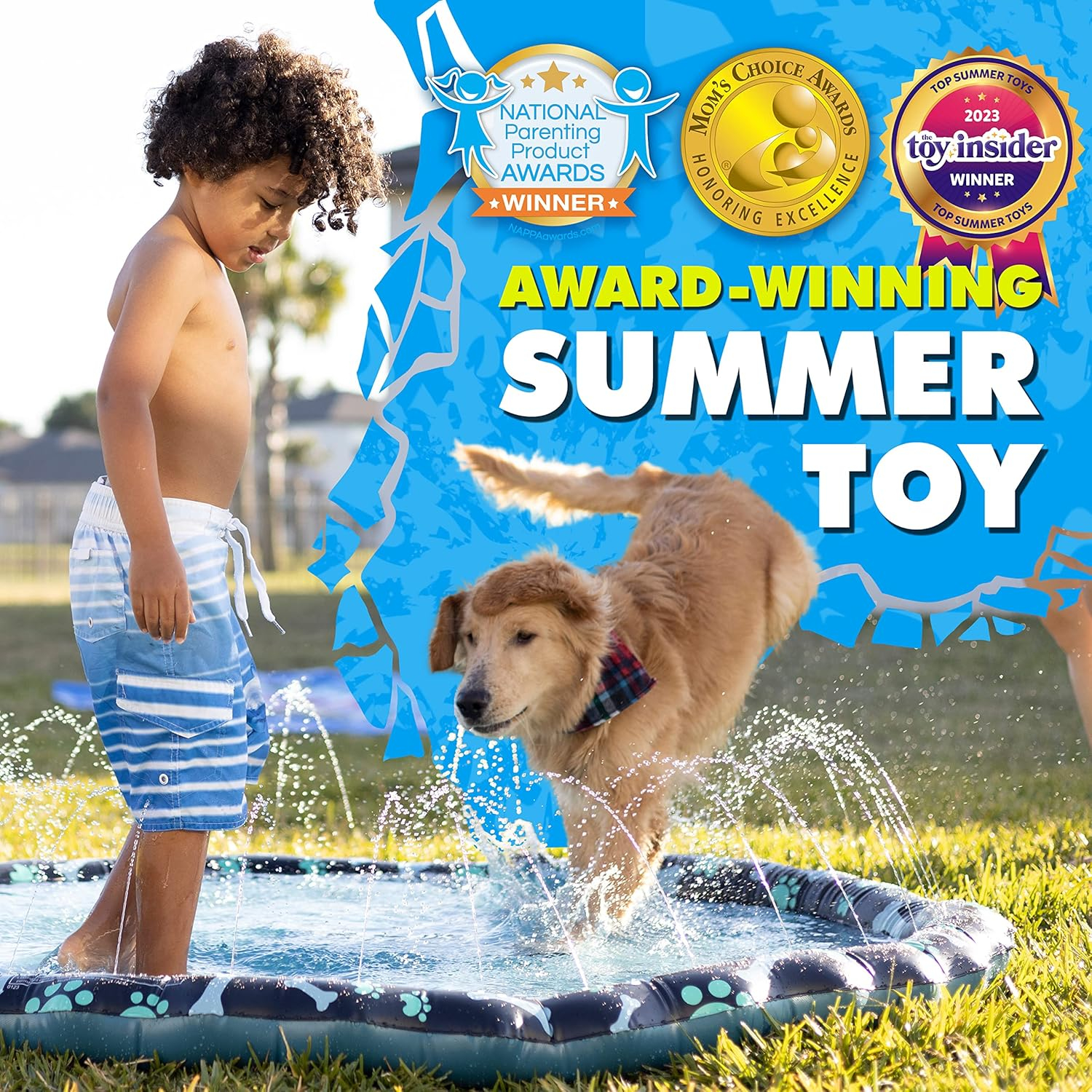 SplashEZ Non Slip Splash Pad for Kids & Dogs, 69’’ Extra Large Splash Pad Sprinkler for Kids, Dog Water Summer Toys - Great Outdoor Toys for Toddlers 1-3 & Children Ages 4-8, Baby Pool for Backyard