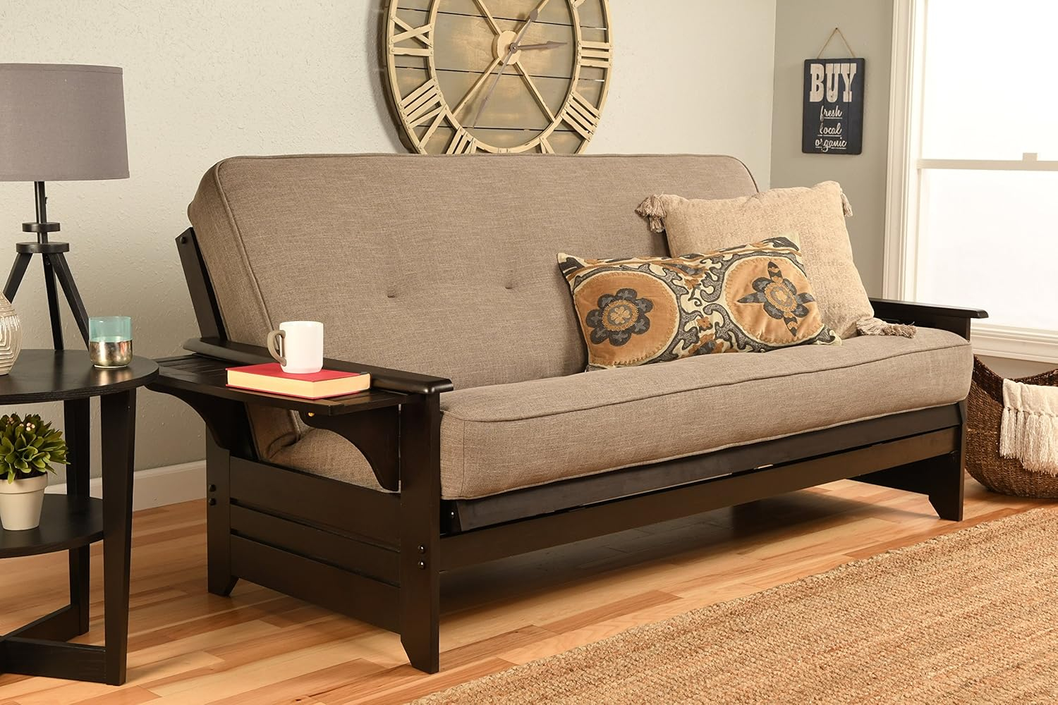 Albany Futon with storage in Rustic Walnut Finish, Multiple Colors