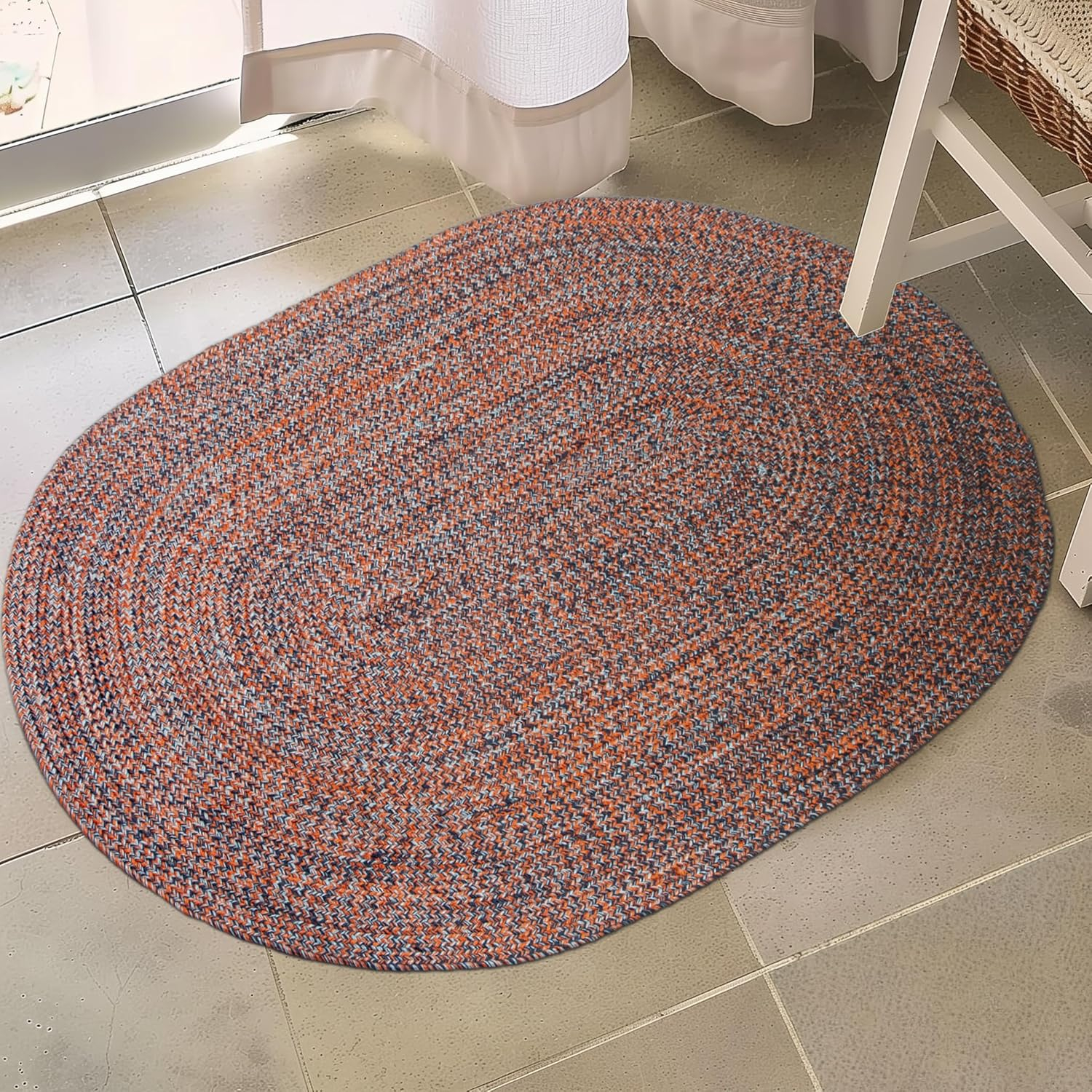 Super Area Rugs Farmhouse Braided Rug Navy, Light Blue, Red 2' x 3' 2' x 3' Navy