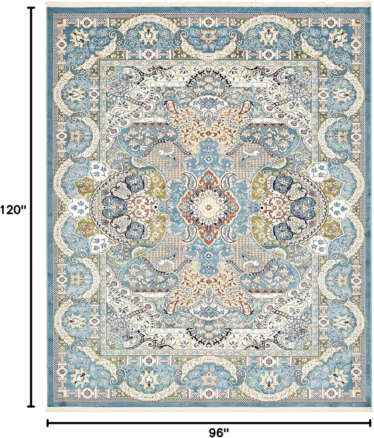 Unique Loom Glasgow Narenj Rug Blue/Black 8' x 10' Rectangle Floral Traditional Perfect For Living Room Bed Room Dining Room Office