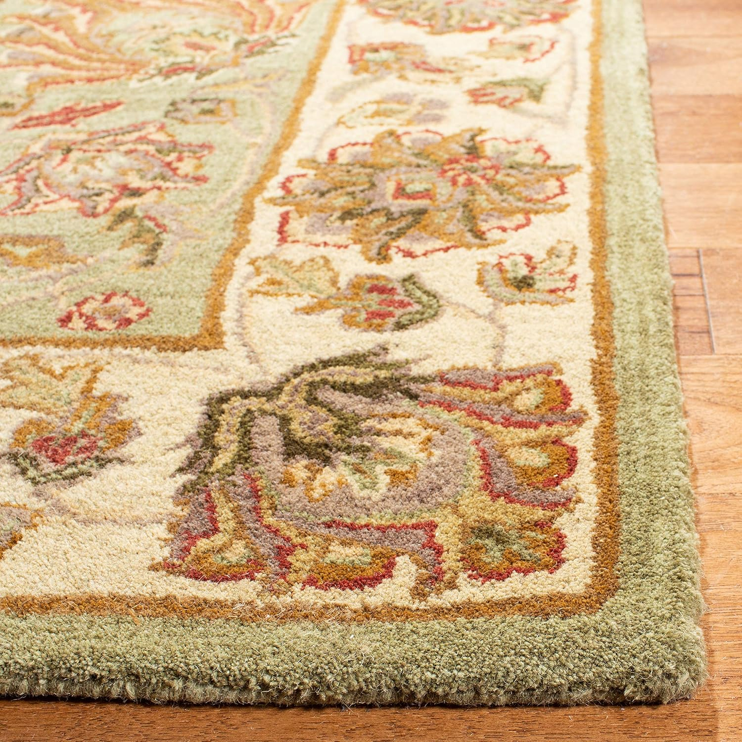 Handmade Green and Gold Wool Tufted Rectangular Rug 9'6" x 13'6"
