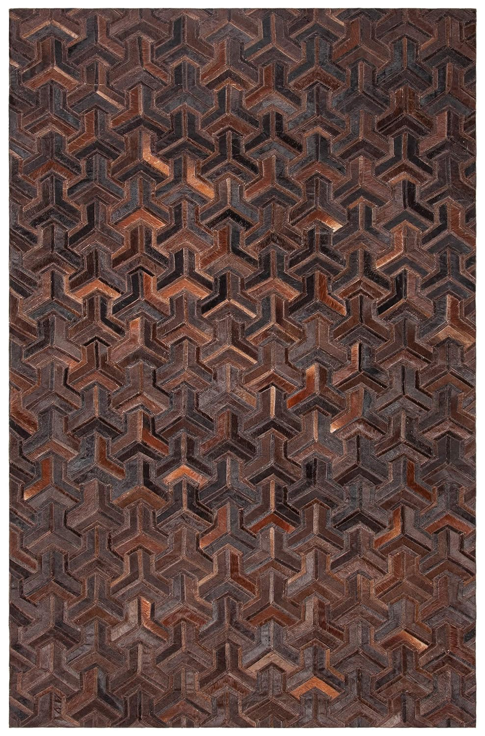 Handmade Black Geometric Cowhide Area Rug, 8' x 10'