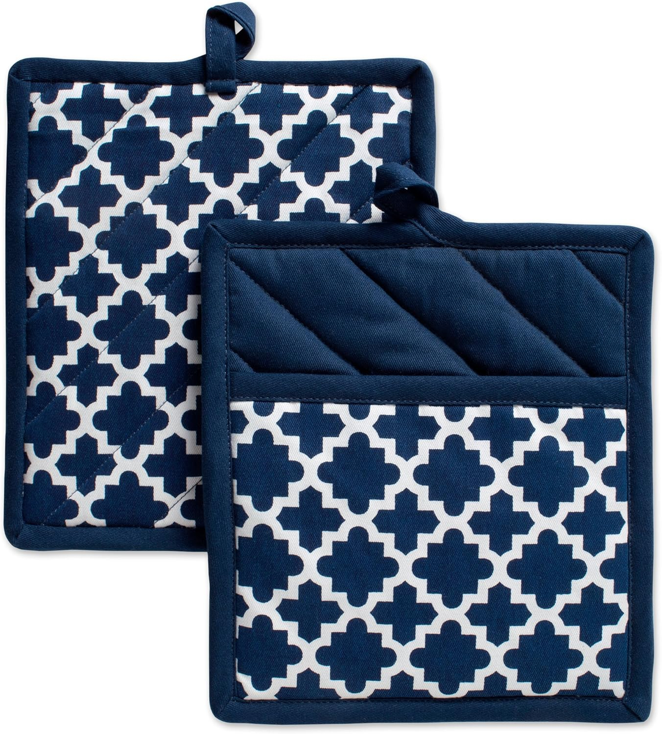 DII Lattice Basics Collection Kitchen Essentials, Potholder Set, Nautical Blue, 2, Piece