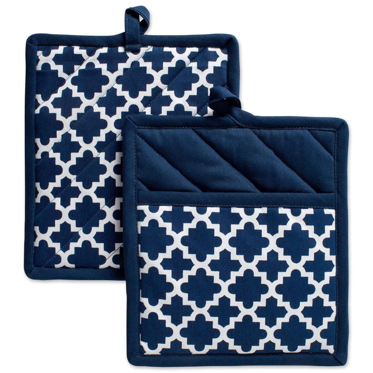 DII Lattice Basics Collection Kitchen Essentials, Potholder Set, Nautical Blue, 2, Piece