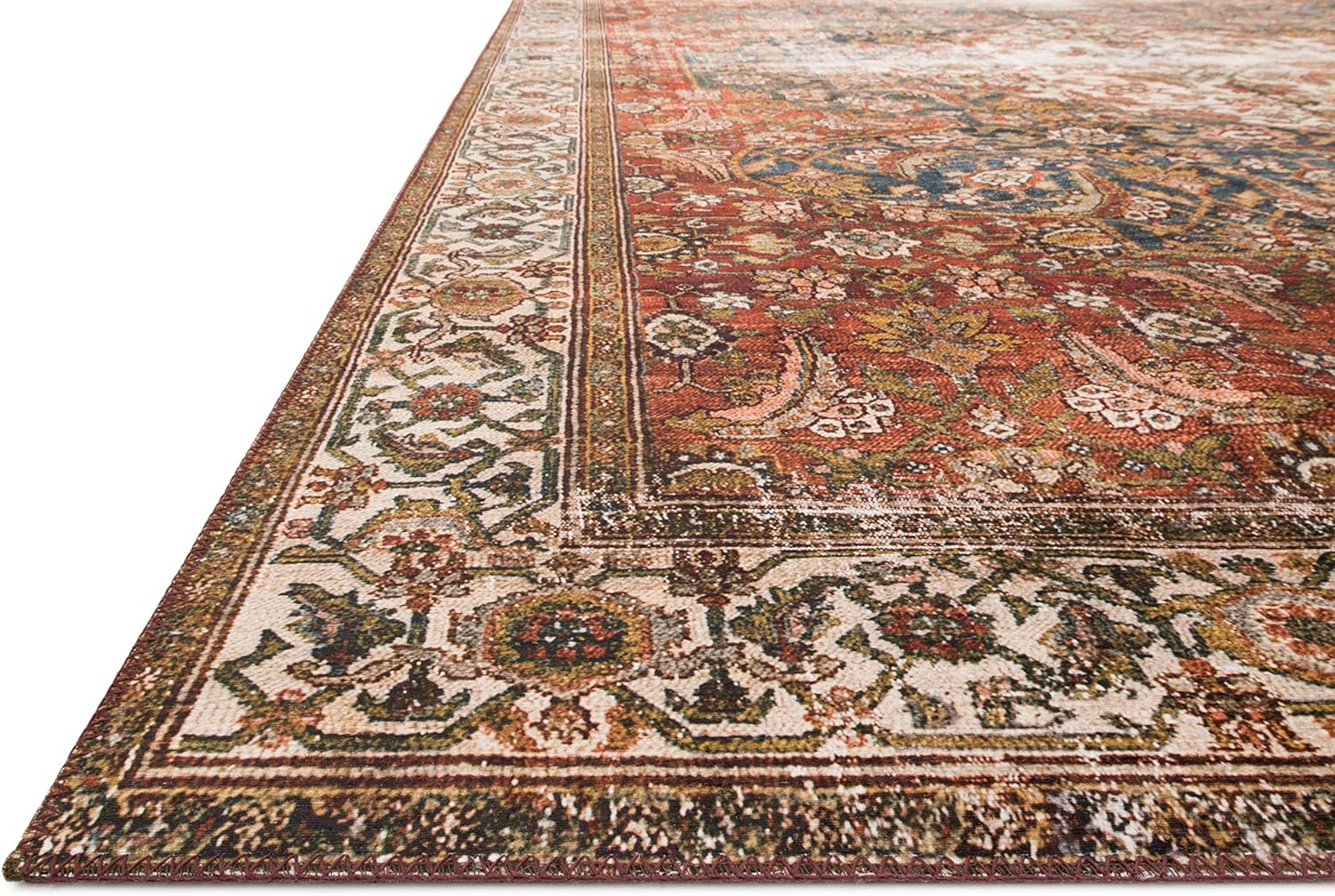 Loloi Layla Collection, LAY-05, Ocean/Multi, 3'-6" x 5'-6", .13" Thick, Accent Rug, Soft, Durable, Vintage Inspired, Distressed, Low Pile, Non-Shedding, Easy Clean, Printed, Living Room Rug