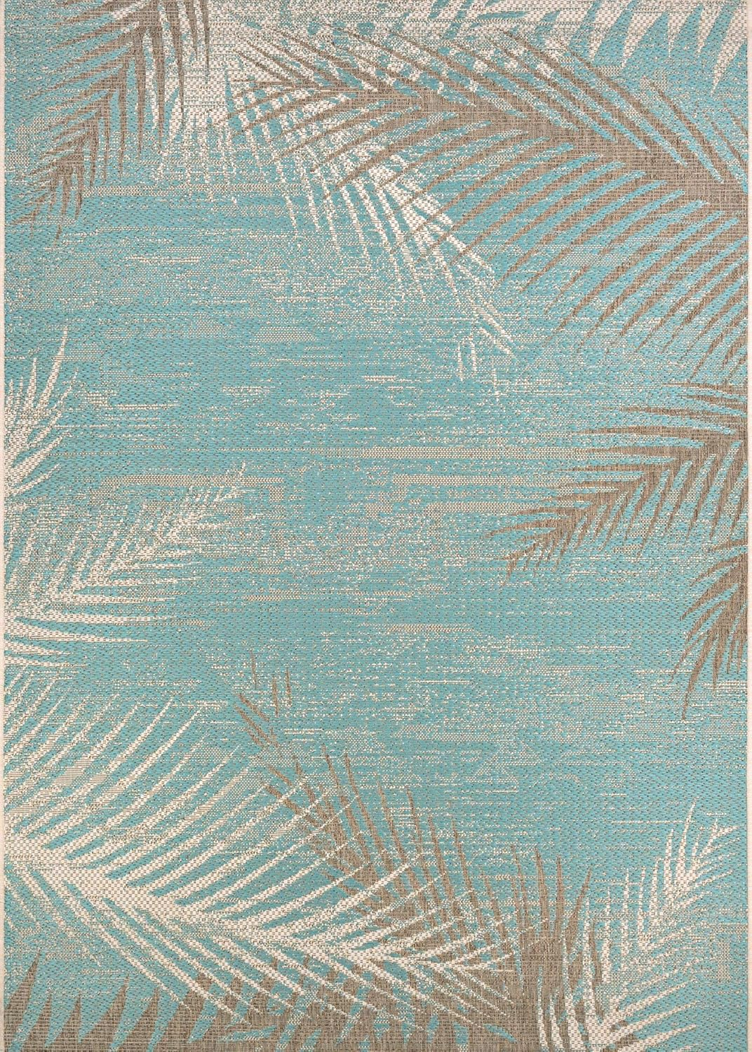 Couristan 7.5' x 10.75' Green and Brown Tropical Palms Rectangular Outdoor Area Throw Rug