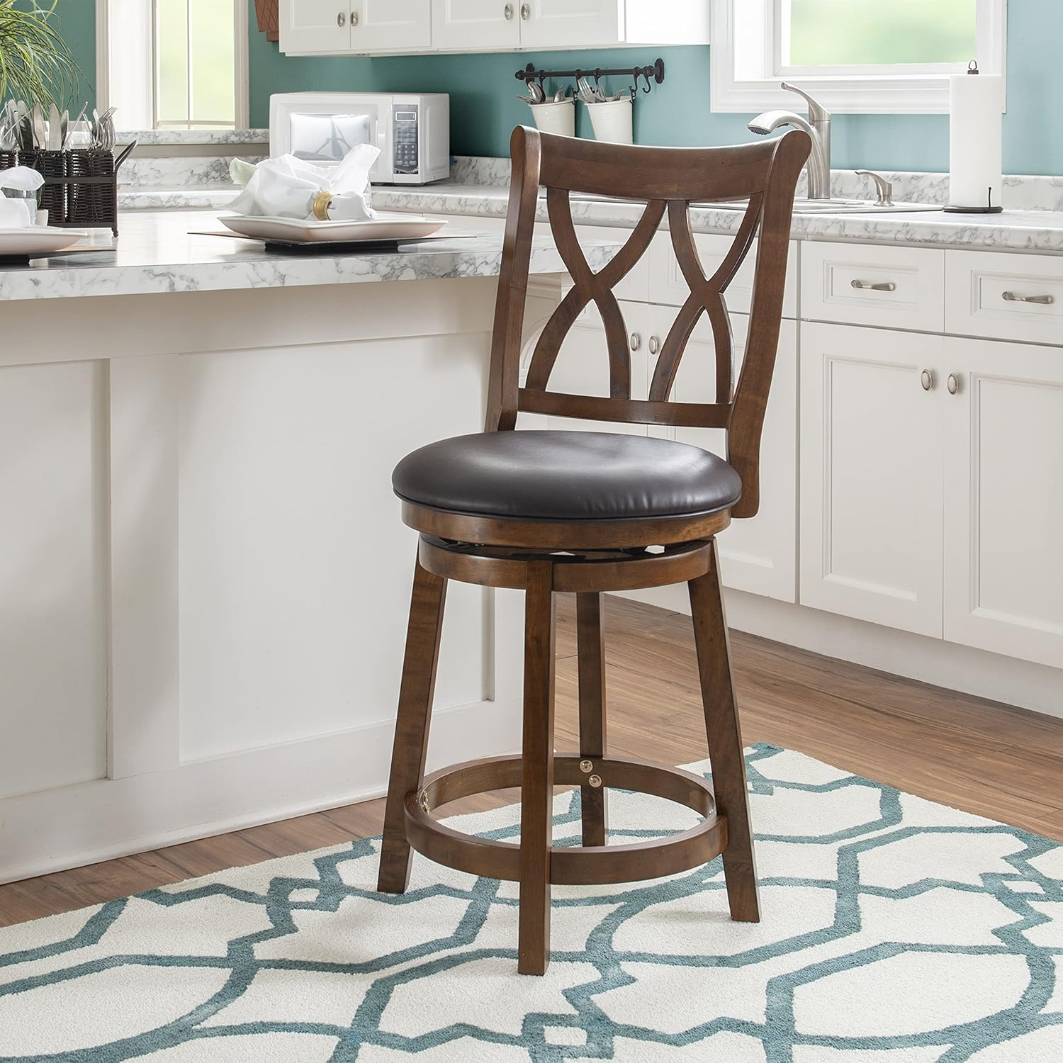 Linon Carmen Wood 23.5" Swivel Counter Stool in Rustic Oak Brown
