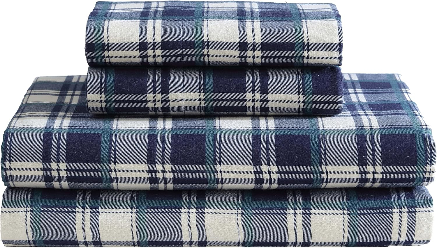 Winter Nights Cotton Flannel Sheet Set, Queen, Navy Plaid