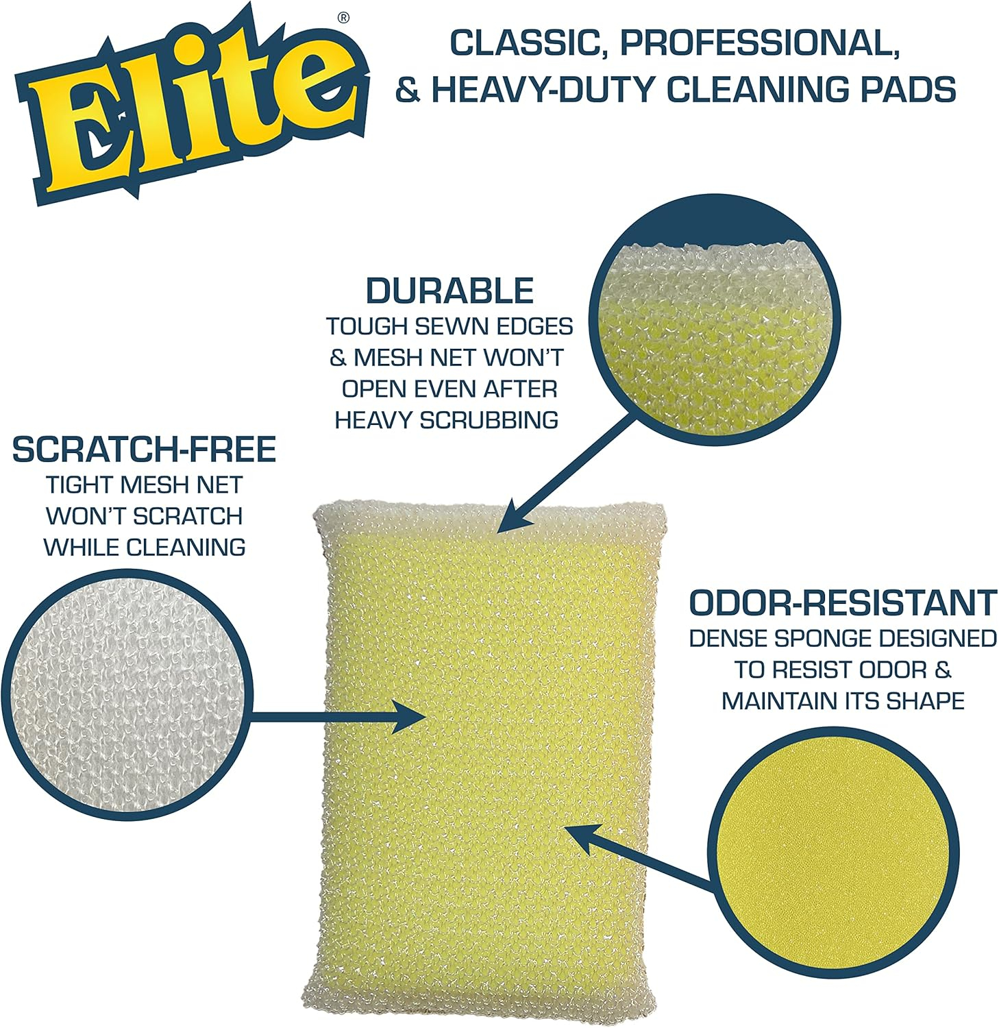 Elite Yellow Non-Scratch Polyester Scrub Sponge, 3 Pack