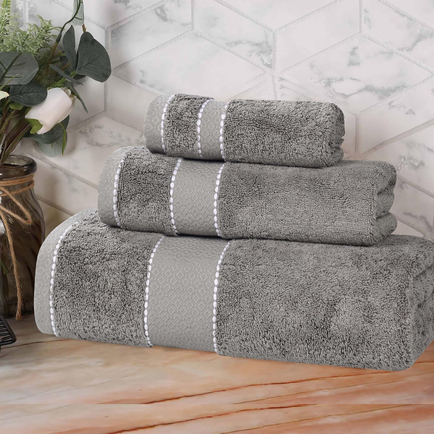 Superior Niles Egypt Produced Giza Cotton 3 Piece Towel Set, Charcoal