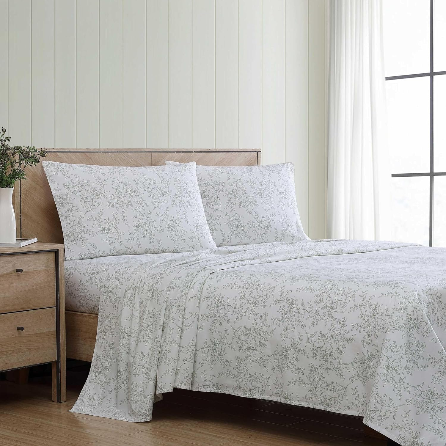 King Blue Cotton Percale Floral Deep Pocket Sheet Set