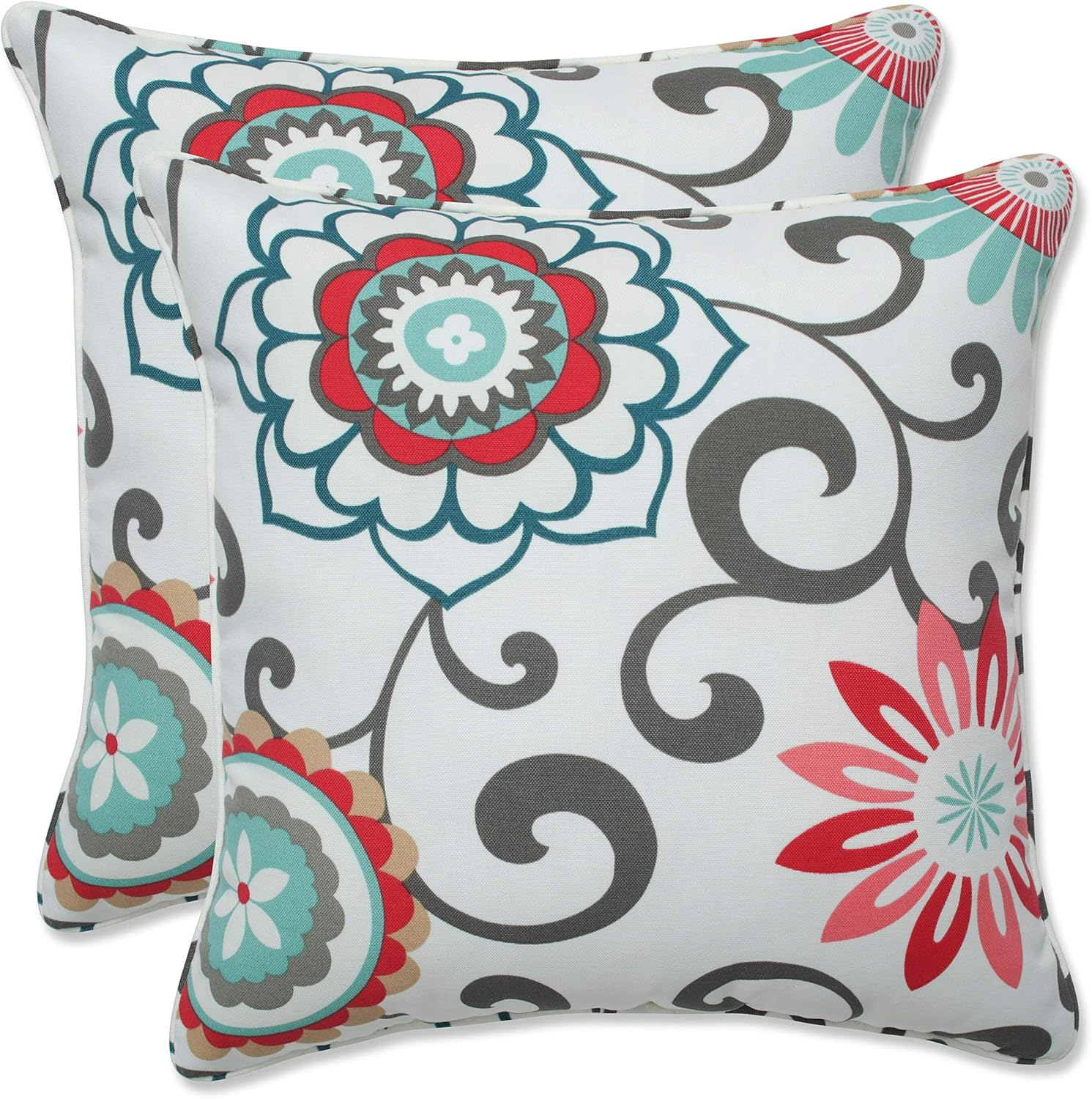 Bright Multicolor Floral Square Outdoor Throw Pillow Set