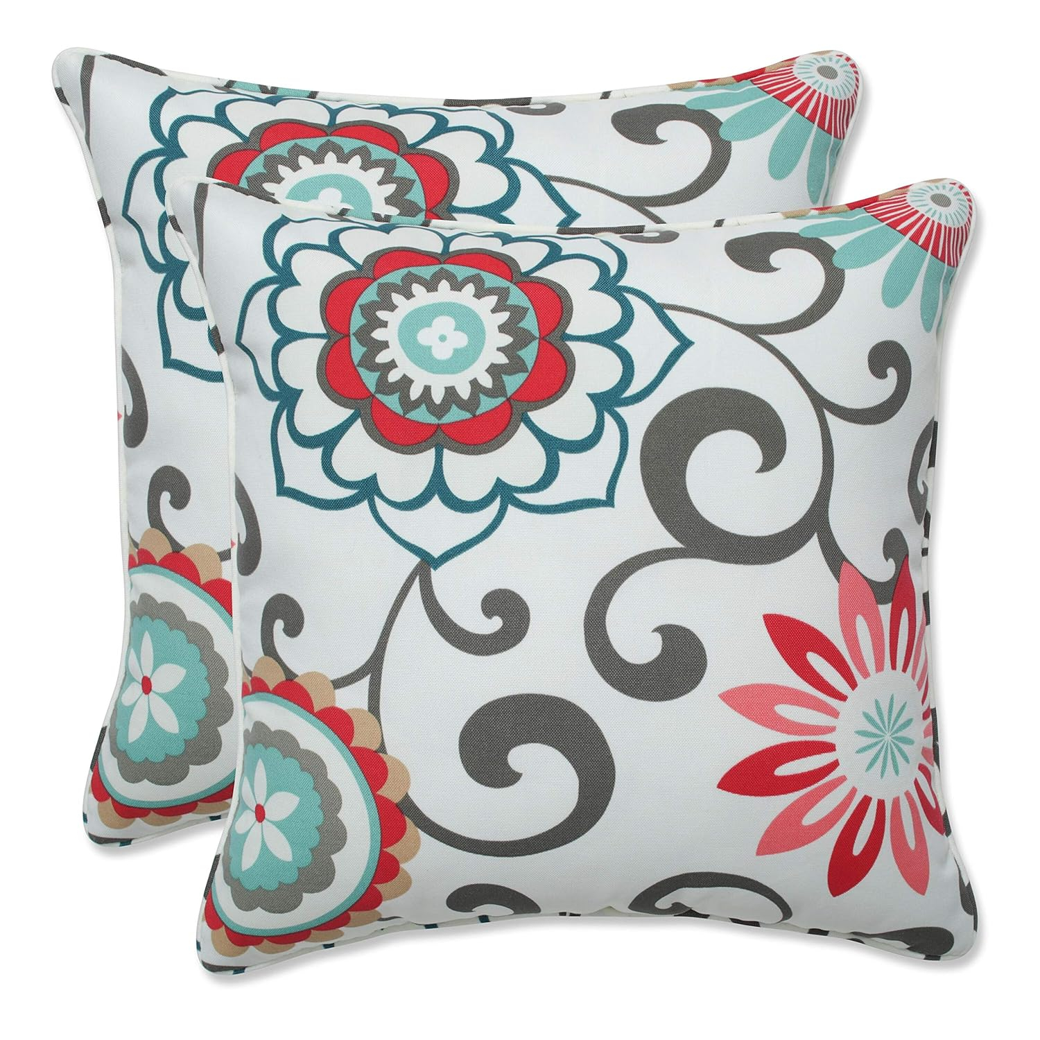 Bright Multicolor Floral Square Outdoor Throw Pillow Set