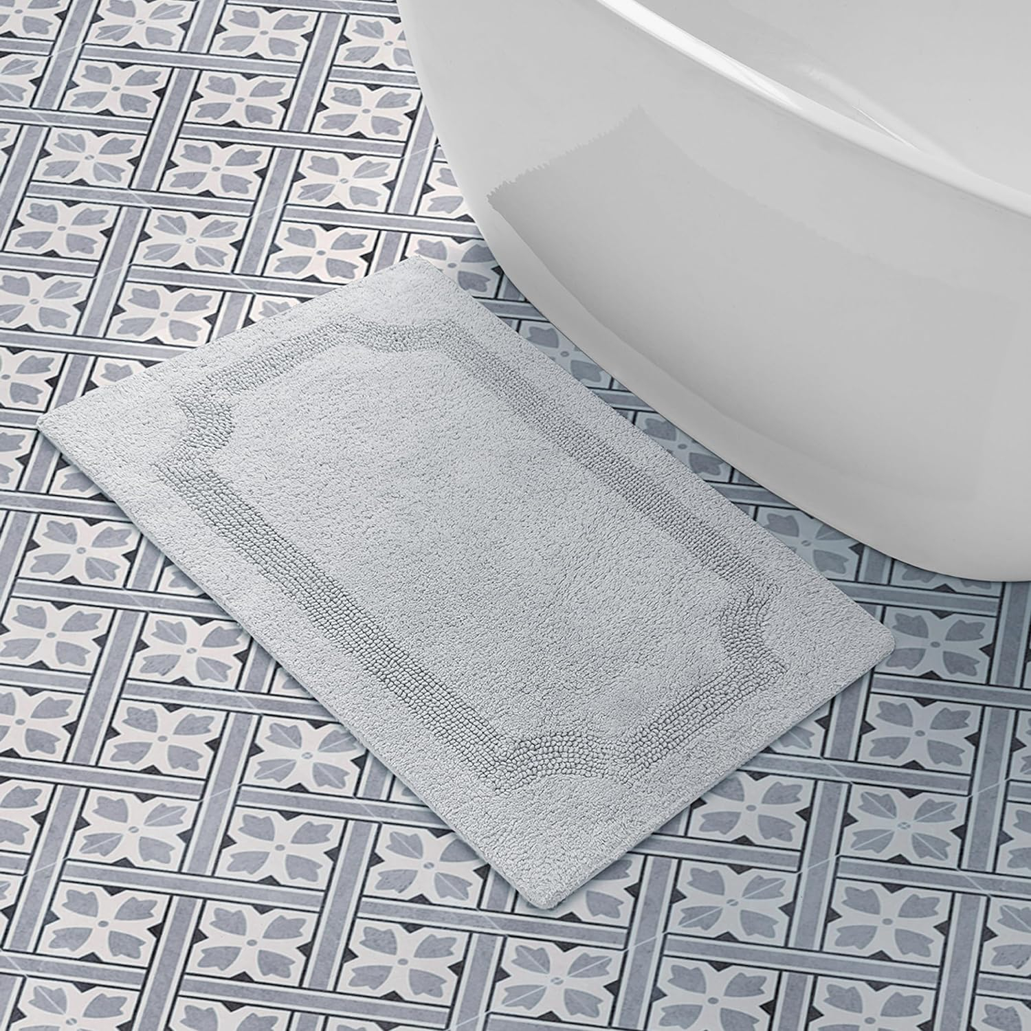 Laura Ashley Reversible Cotton 21 x 34 in. Bath Mat, Light Grey