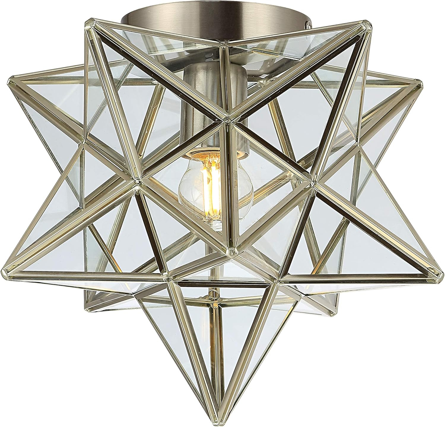 Stella 12" Moravian Star Metal/Glass LED Flush Mount, Nickel