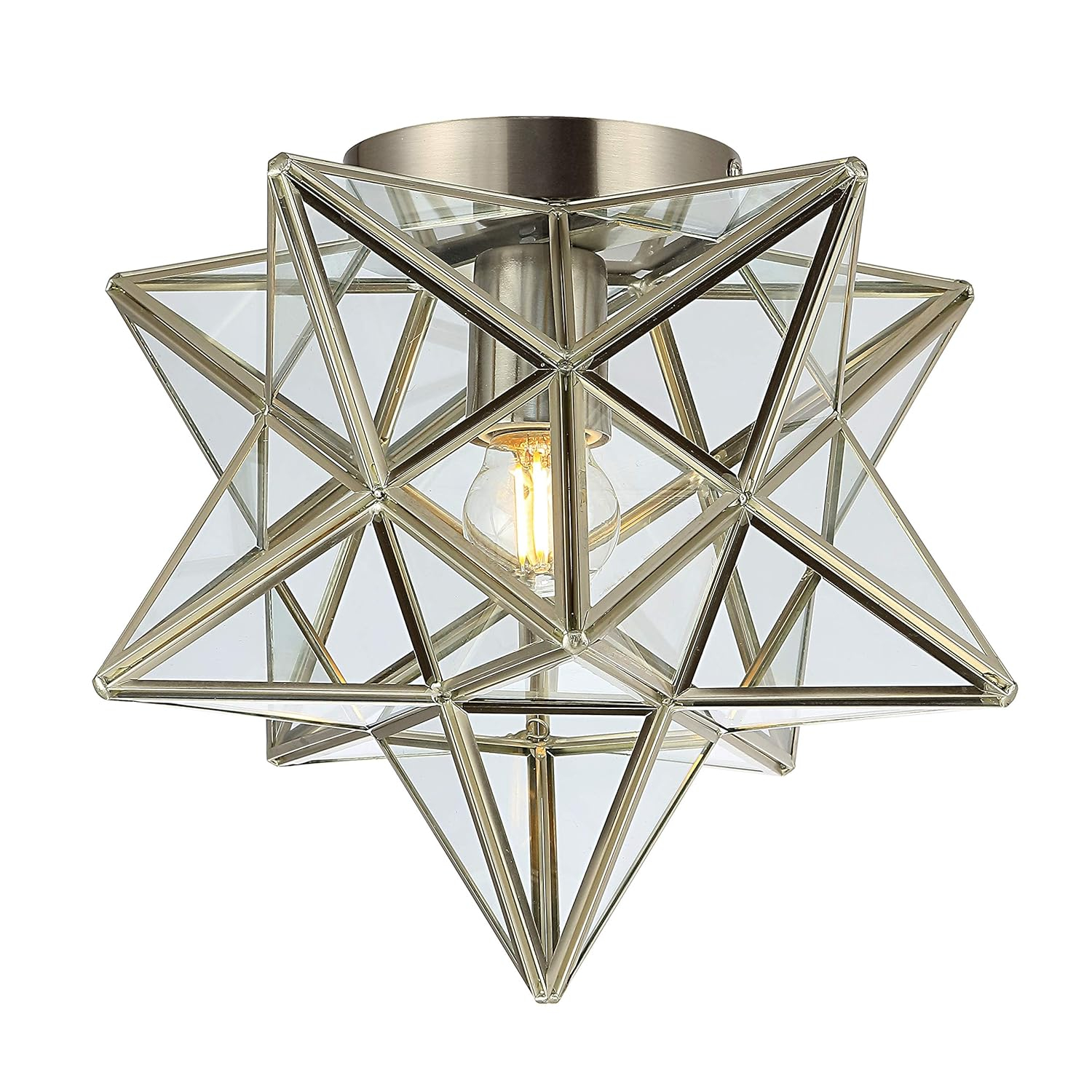 Stella 12" Moravian Star Metal/Glass LED Flush Mount, Nickel