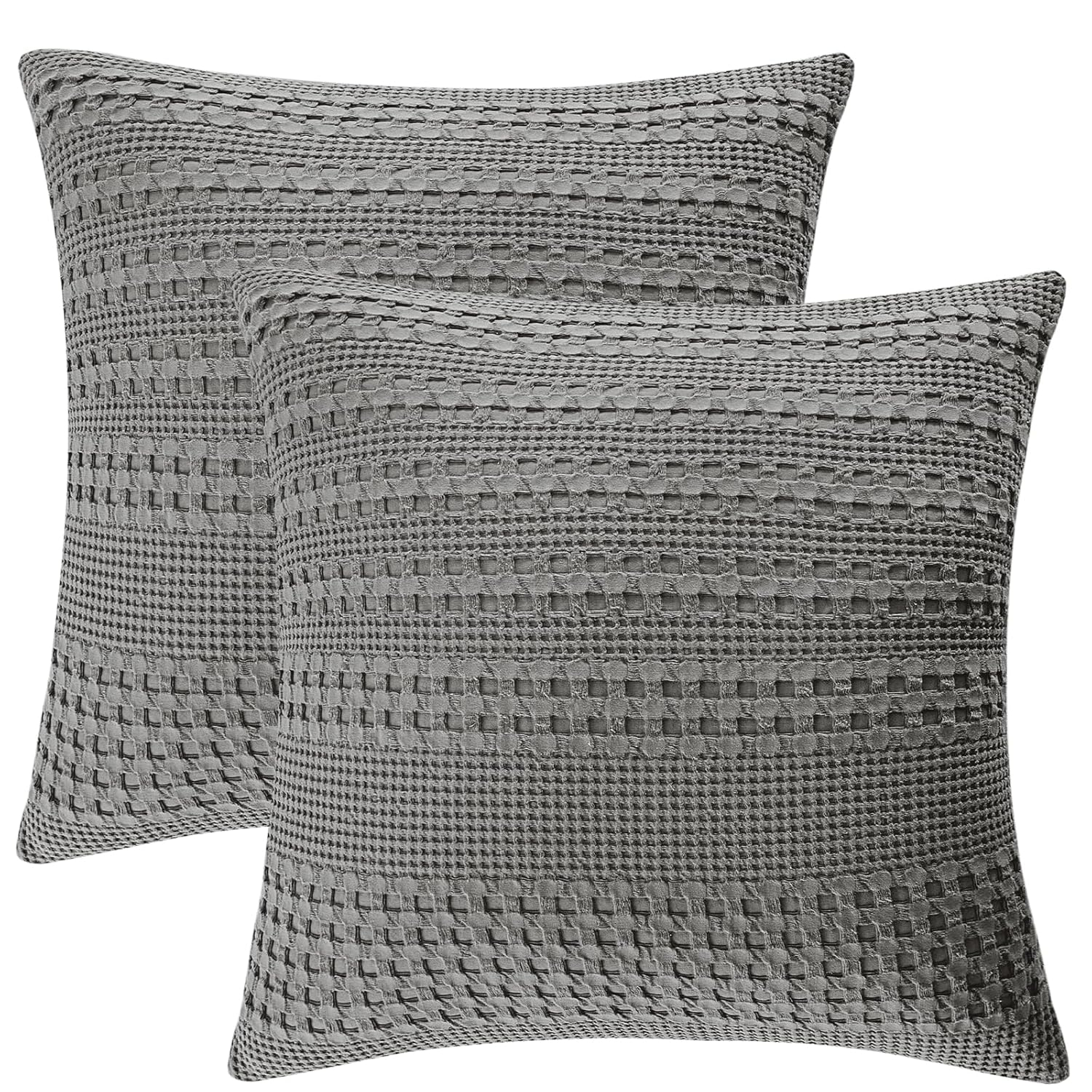 XXZH 100% Cotton Waffle Weave Euro Sham Covers, 2 Pack 26" x 26" Pillow Covers for Elegant Home Decorative, No Insert, Decorative Euro Throw Pillow Covers for Bed Couch Sofa, Oatmeal