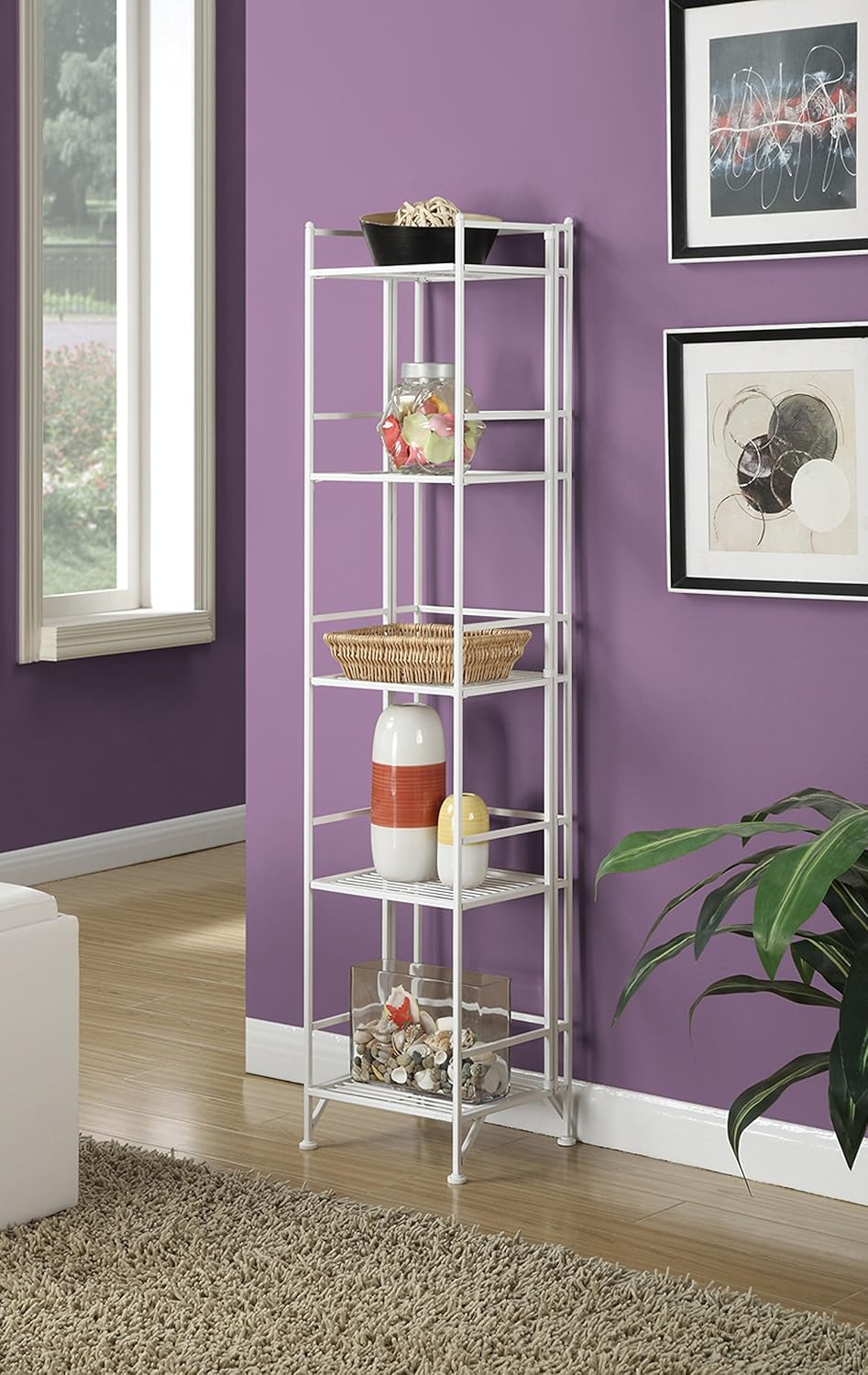 Convenience Concepts Xtra Storage 5 Tier Folding Metal Shelf, White