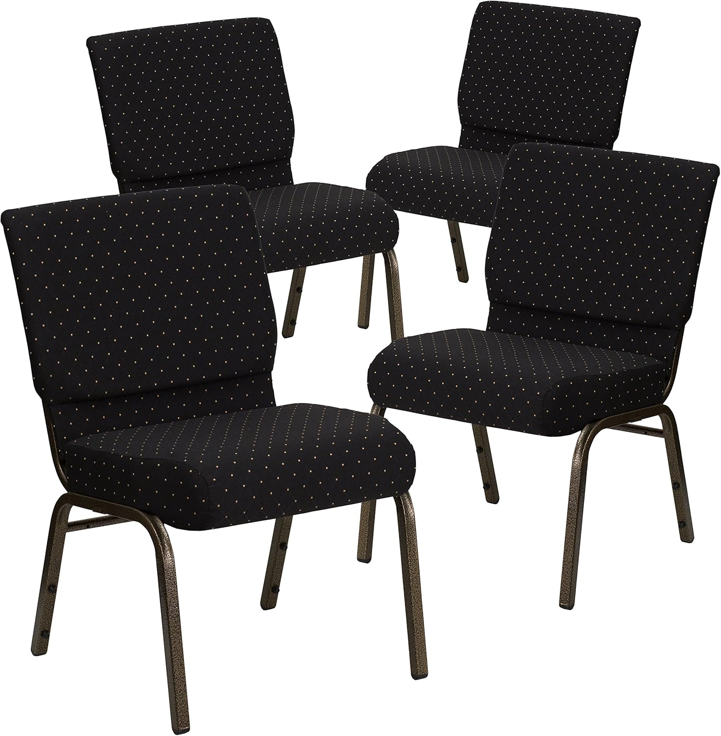 Flash Furniture HERCULES Series Fabric Church Stacking Chair Black Dot Patterned/Gold Vein Frame 4